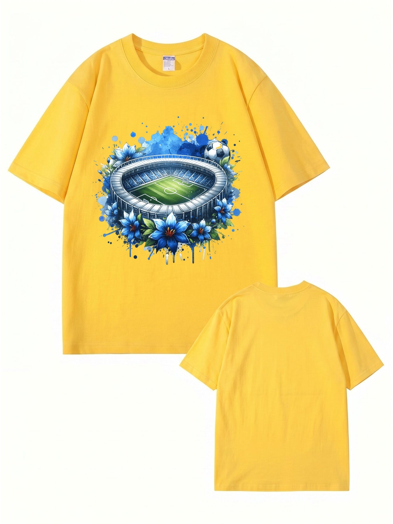 Soccer Stadium Floral Graphic T-Shirt - Artistic Sportswear Tee
