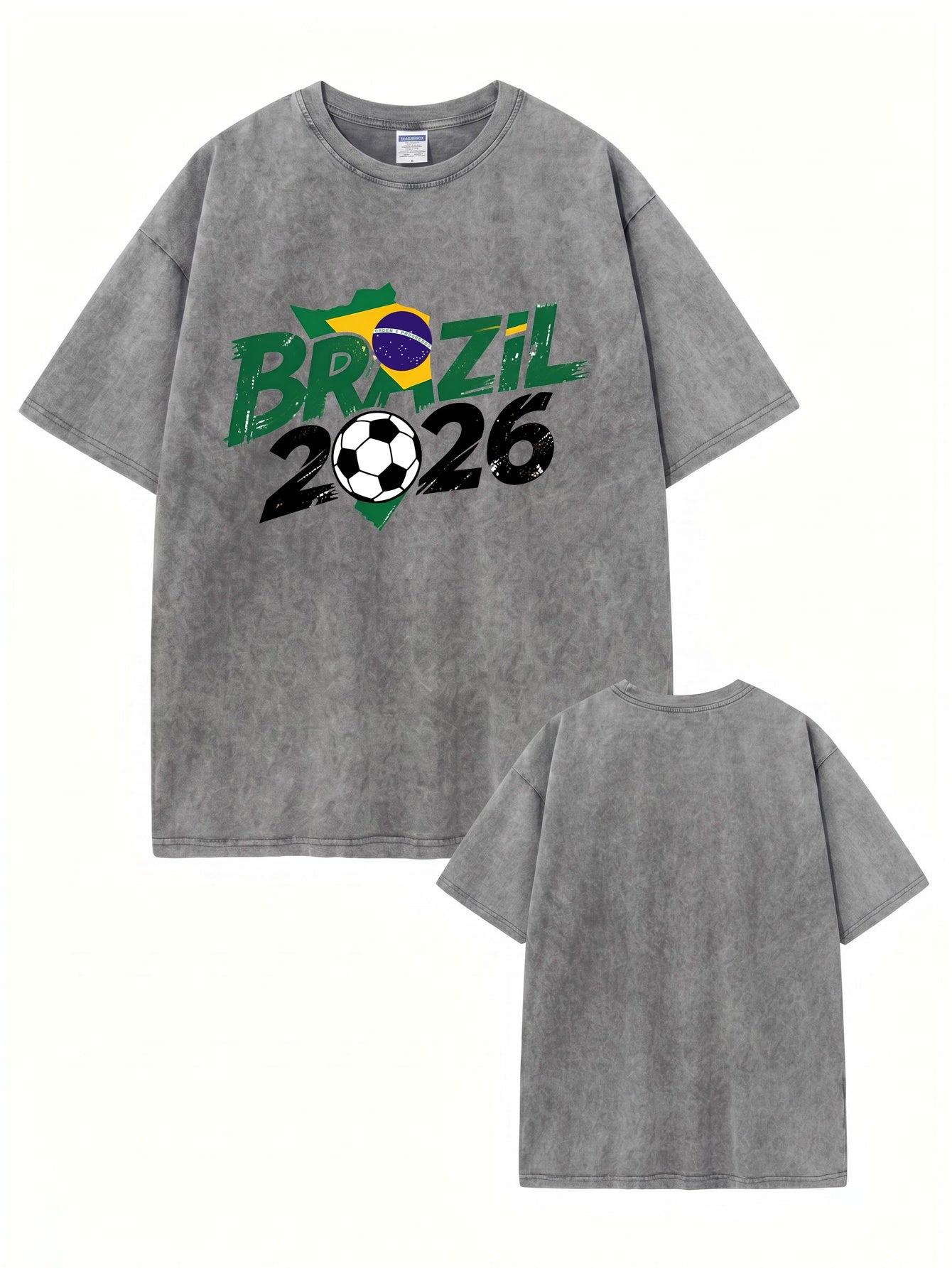 Vintage Washed Brazil 2026 Soccer Graphic T-Shirt
