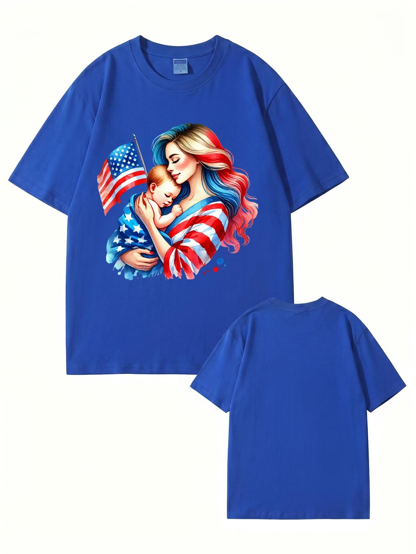 American Flag Mom and Baby Graphic T-Shirt | Patriotic Motherhood Tee