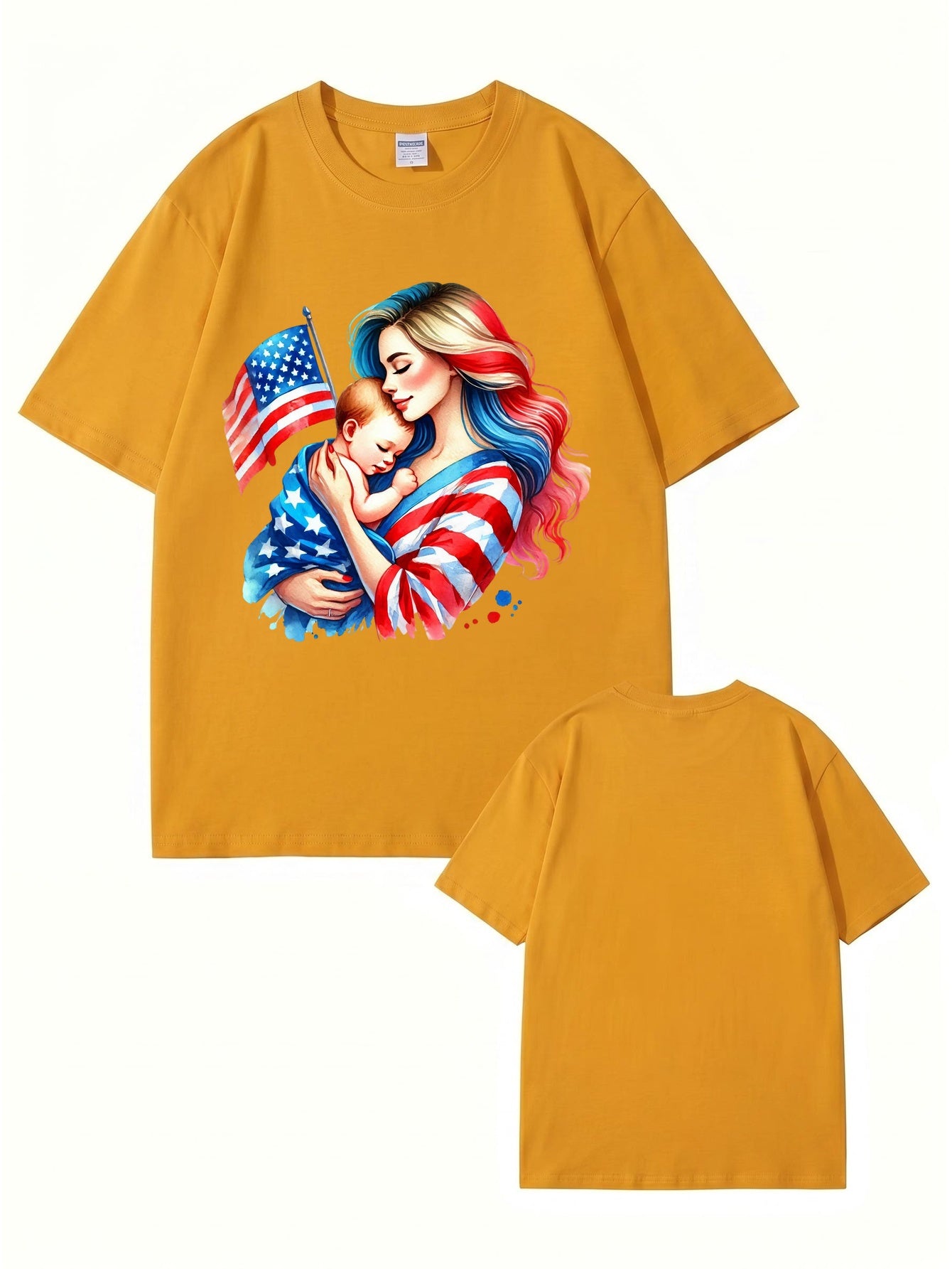 American Flag Mom and Baby Graphic T-Shirt | Patriotic Motherhood Tee