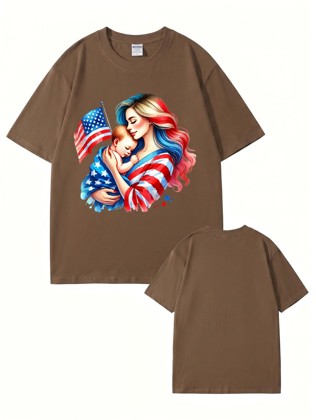 American Flag Mom and Baby Graphic T-Shirt | Patriotic Motherhood Tee