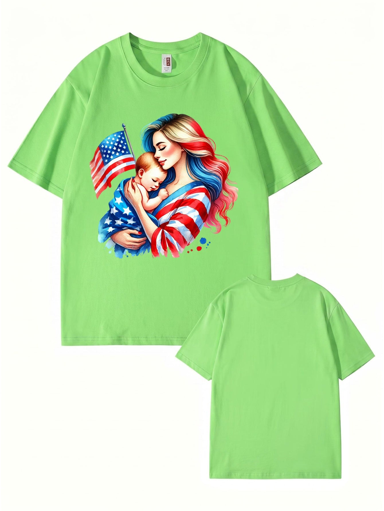 American Flag Mom and Baby Graphic T-Shirt | Patriotic Motherhood Tee
