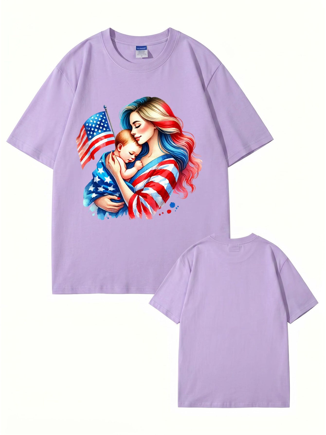 American Flag Mom and Baby Graphic T-Shirt | Patriotic Motherhood Tee