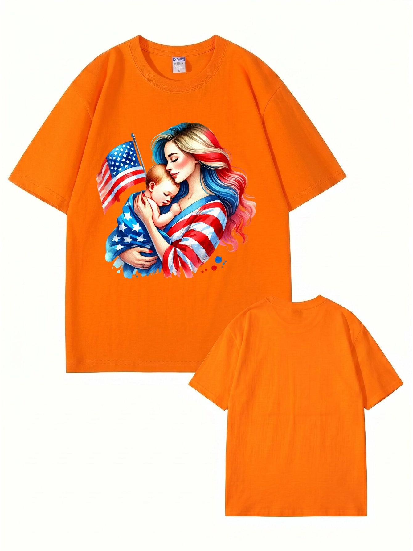 American Flag Mom and Baby Graphic T-Shirt | Patriotic Motherhood Tee