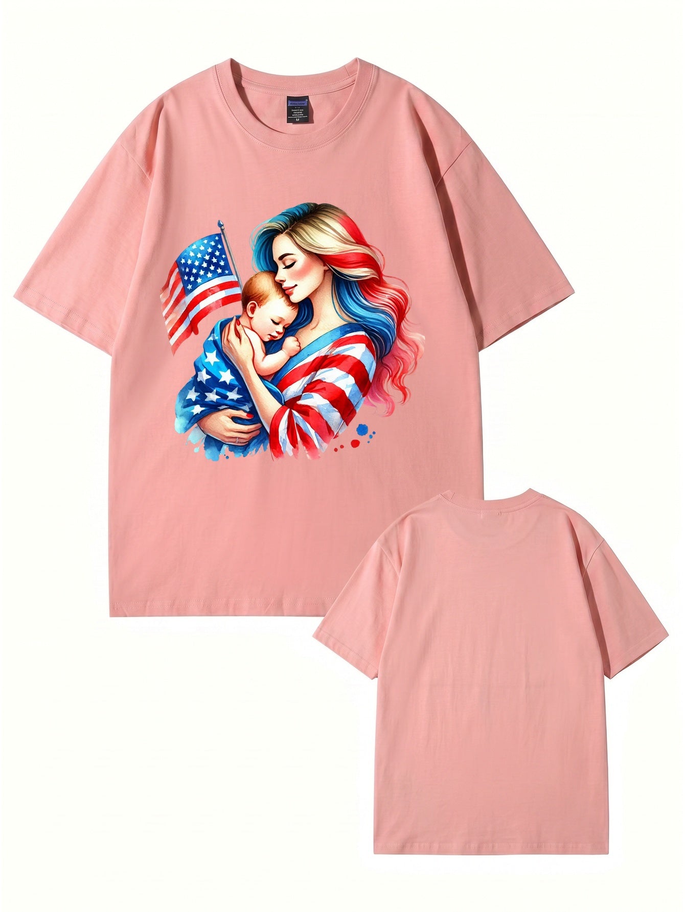 American Flag Mom and Baby Graphic T-Shirt | Patriotic Motherhood Tee
