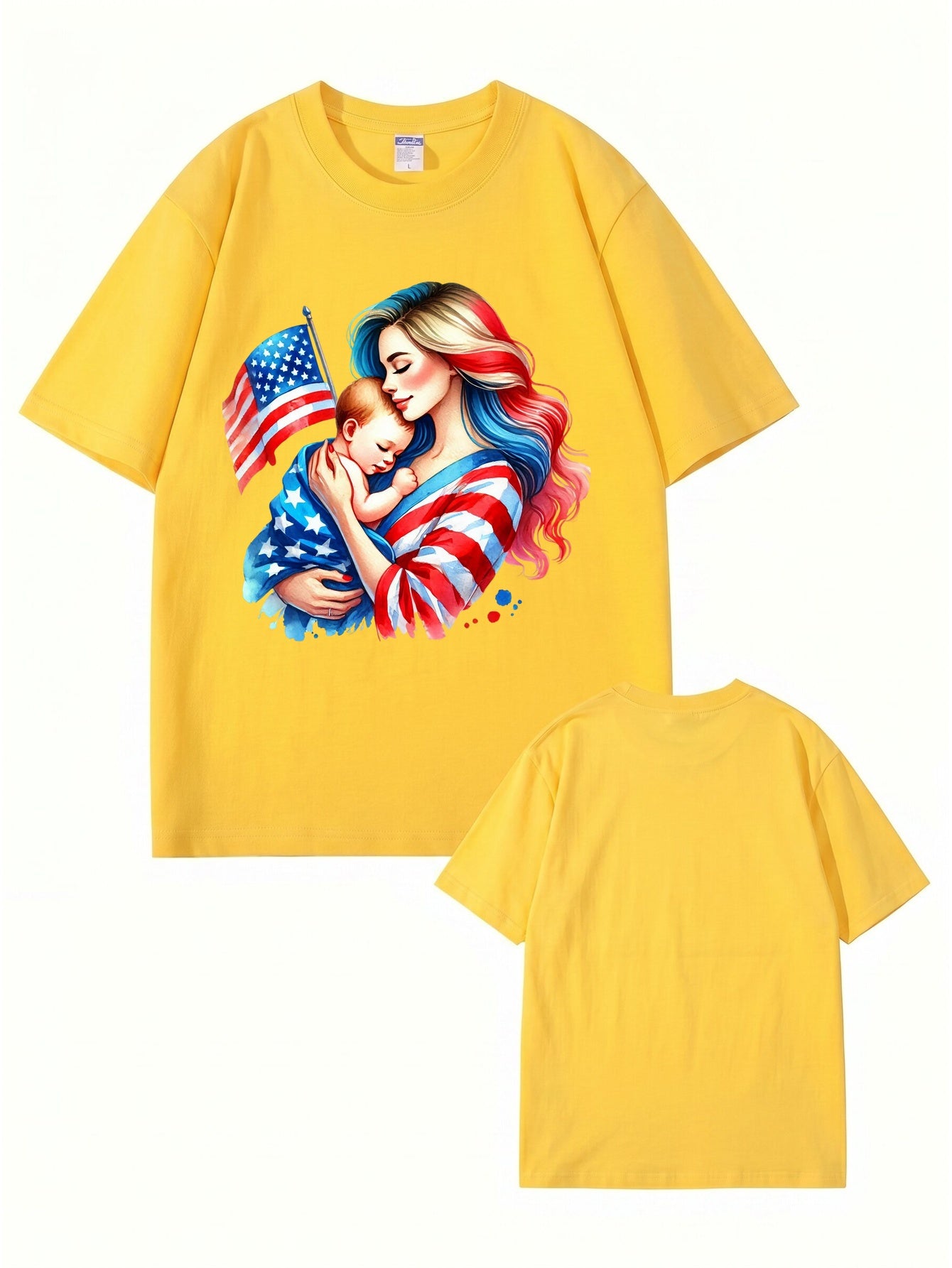 American Flag Mom and Baby Graphic T-Shirt | Patriotic Motherhood Tee