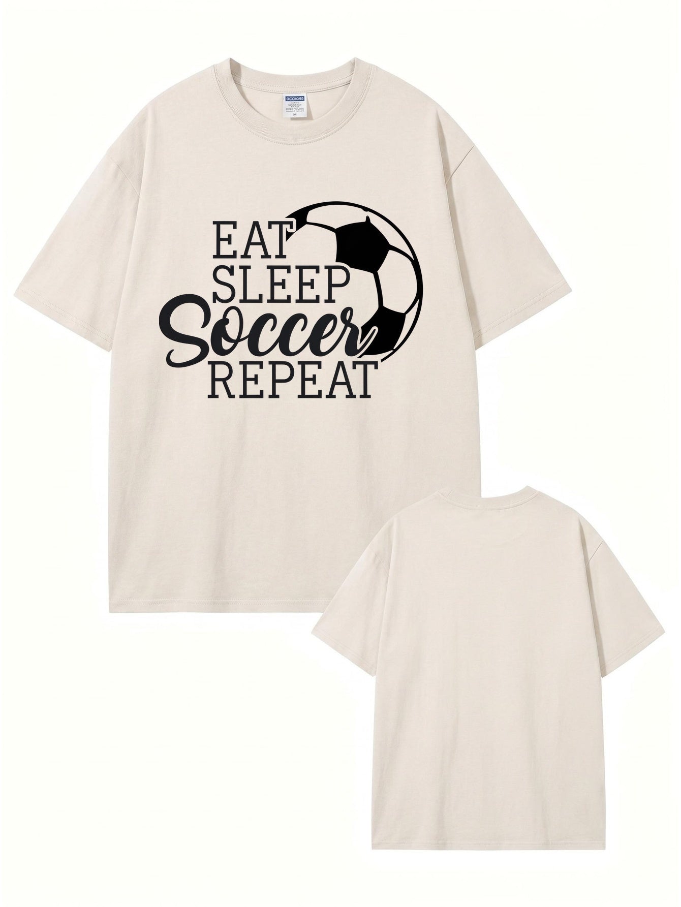 Vintage Washed Eat Sleep Soccer Repeat Graphic Tee - 300GSM Heavyweight Cotton