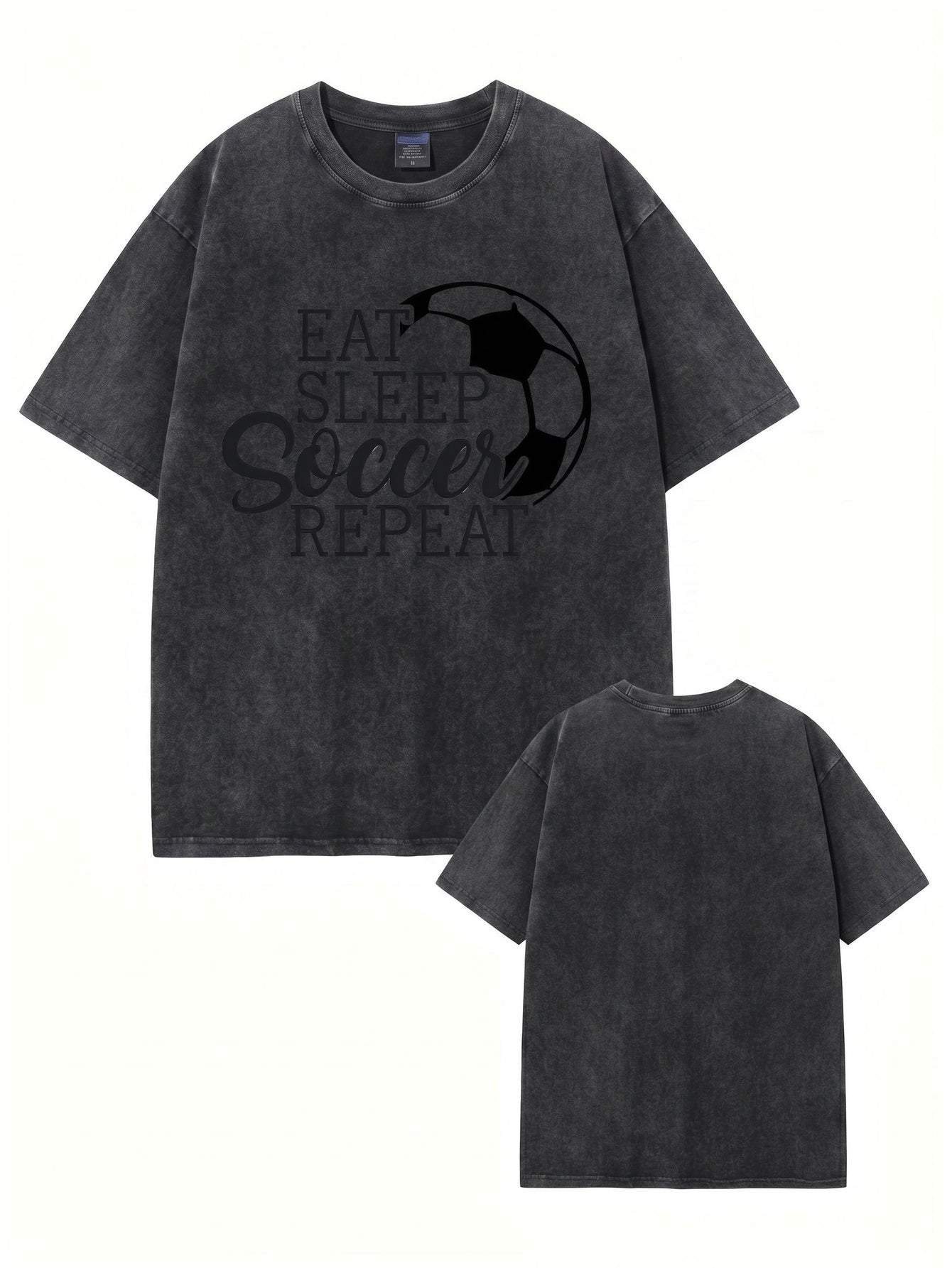 Vintage Washed Eat Sleep Soccer Repeat Graphic Tee - 300GSM Heavyweight Cotton
