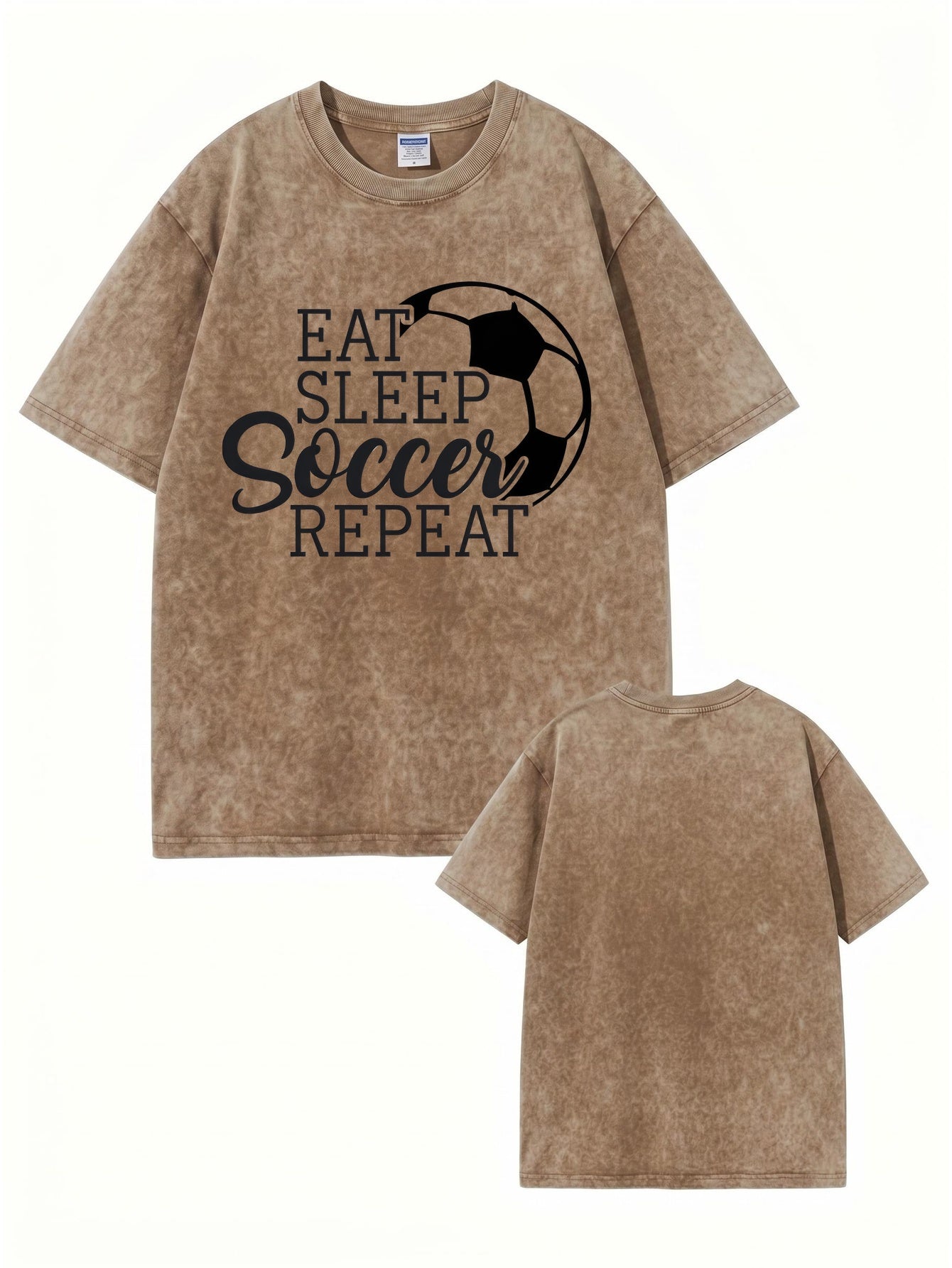 Vintage Washed Eat Sleep Soccer Repeat Graphic Tee - 300GSM Heavyweight Cotton