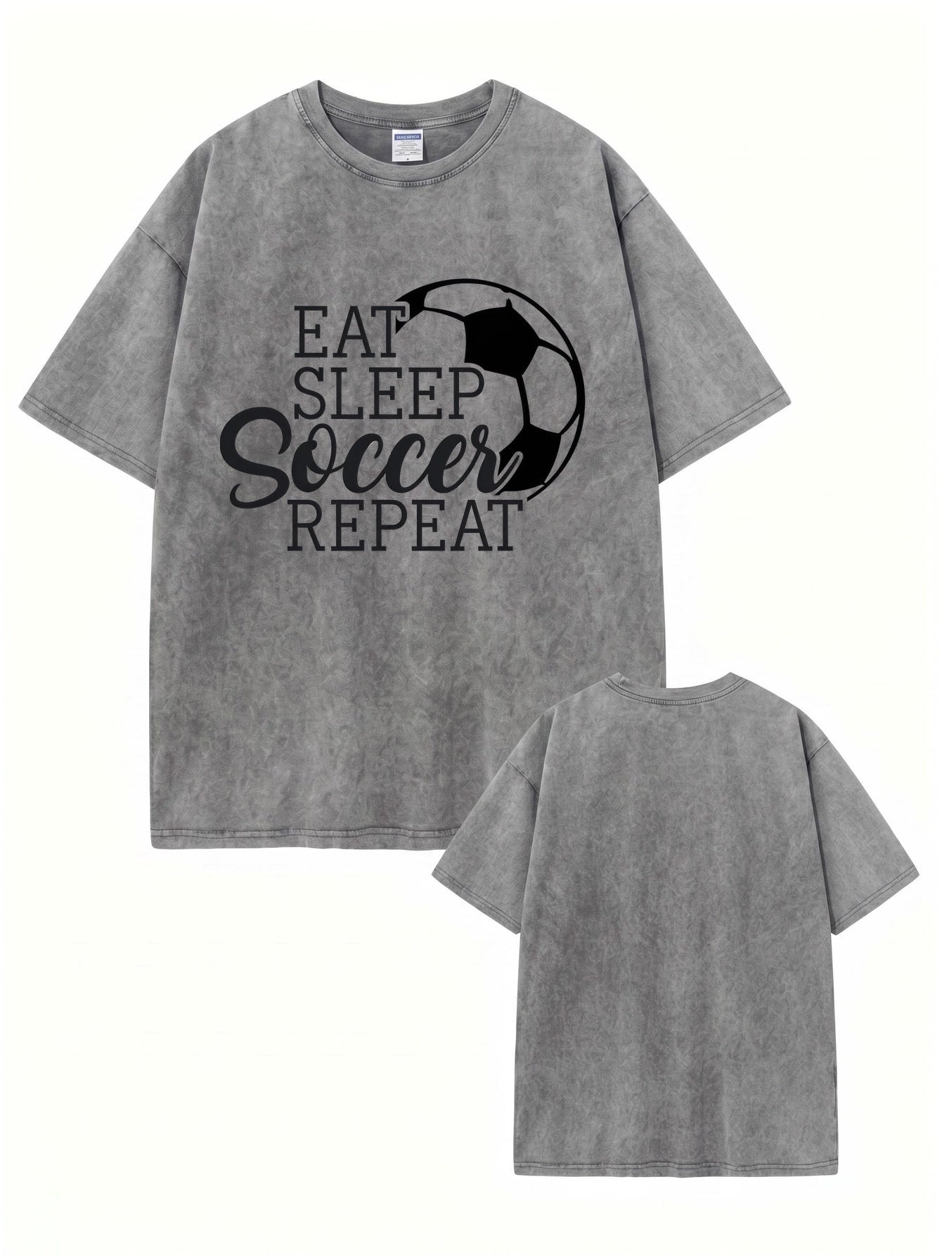 Vintage Washed Eat Sleep Soccer Repeat Graphic Tee - 300GSM Heavyweight Cotton