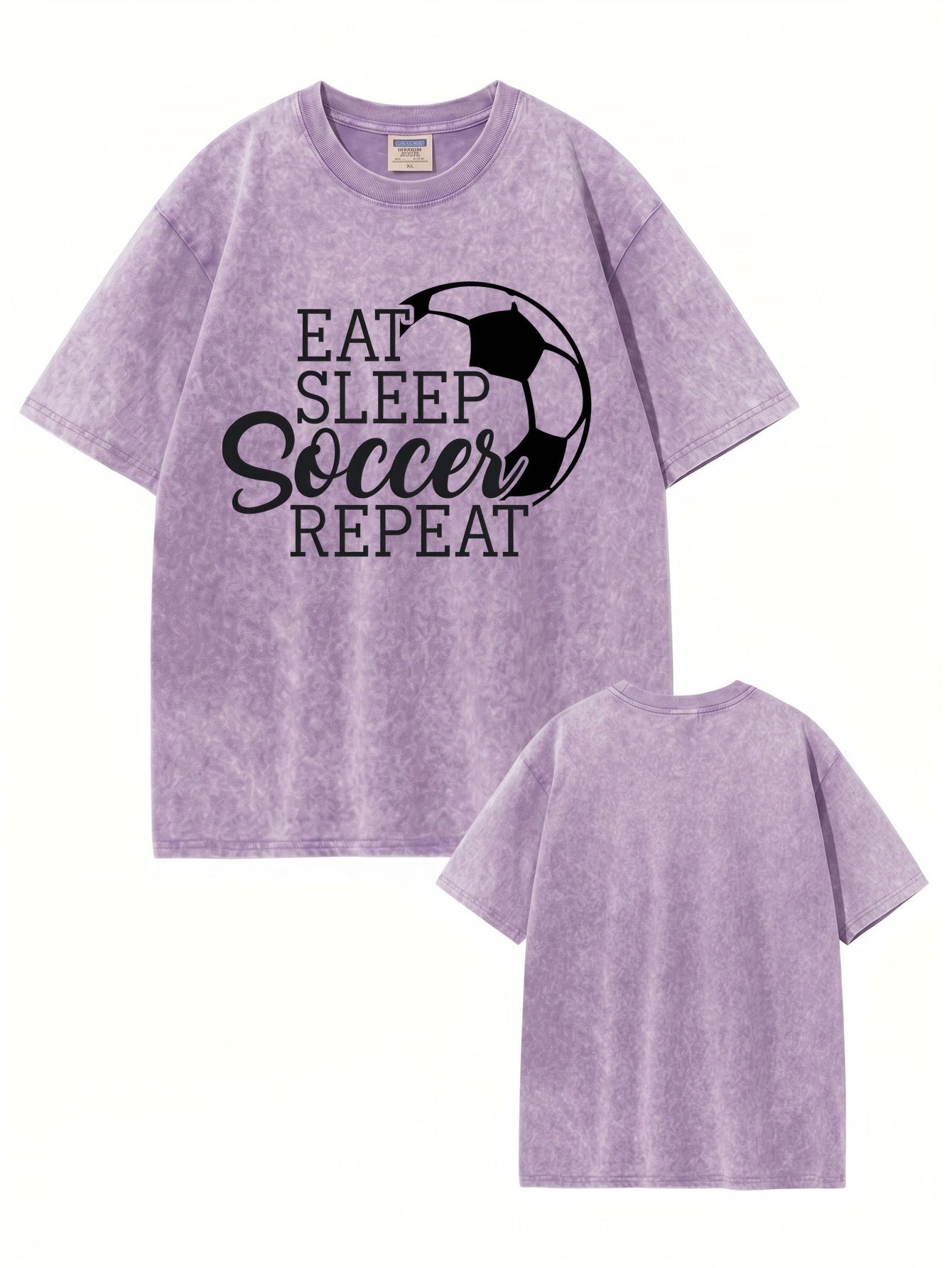 Vintage Washed Eat Sleep Soccer Repeat Graphic Tee - 300GSM Heavyweight Cotton