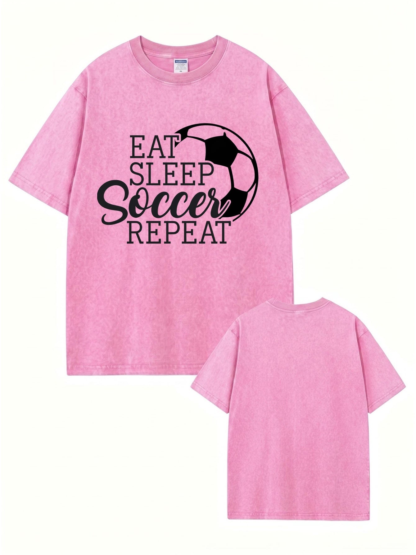 Vintage Washed Eat Sleep Soccer Repeat Graphic Tee - 300GSM Heavyweight Cotton