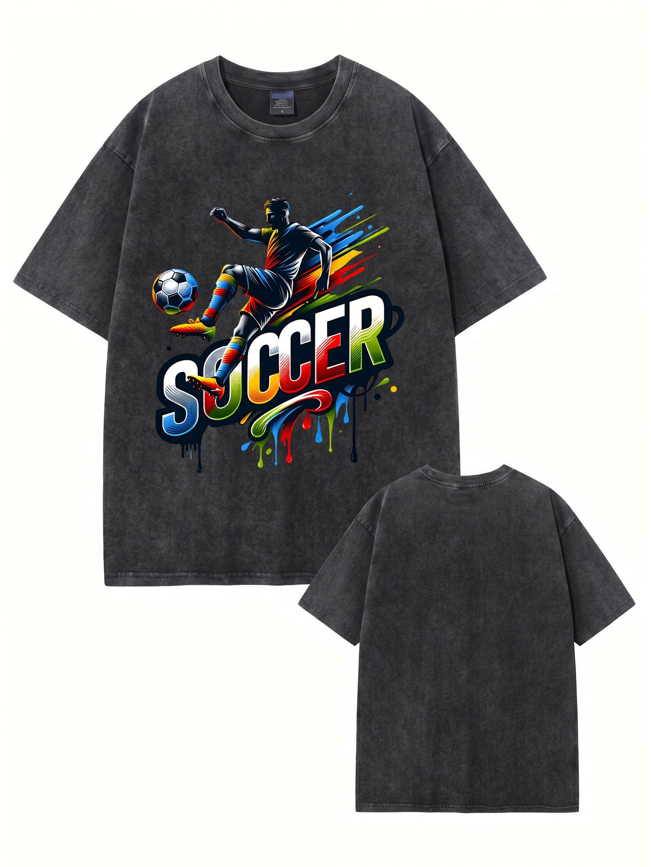 Vintage Washed Soccer Graphic T-Shirt | Heavyweight 300gsm Cotton Streetwear