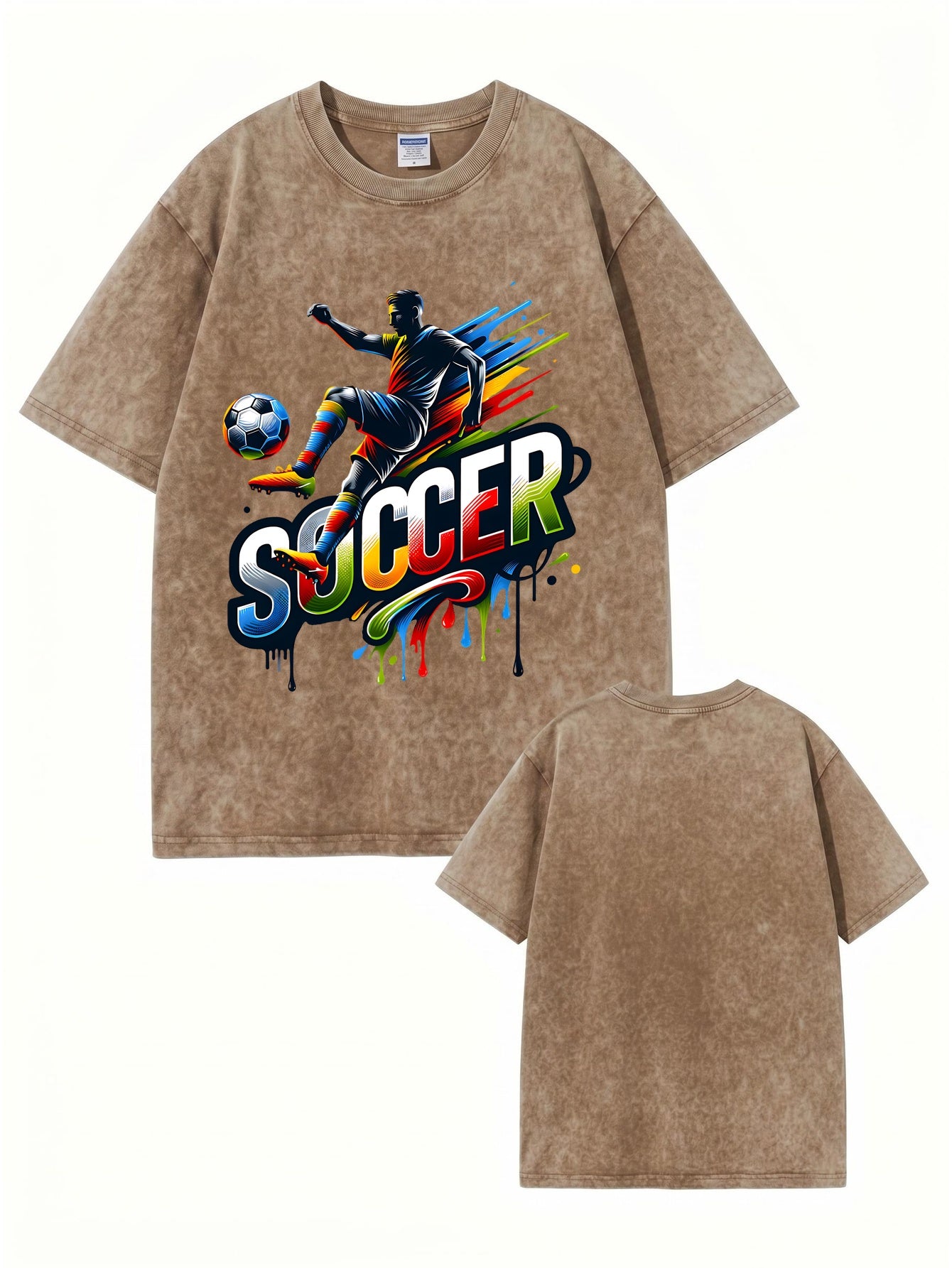 Vintage Washed Soccer Graphic T-Shirt | Heavyweight 300gsm Cotton Streetwear