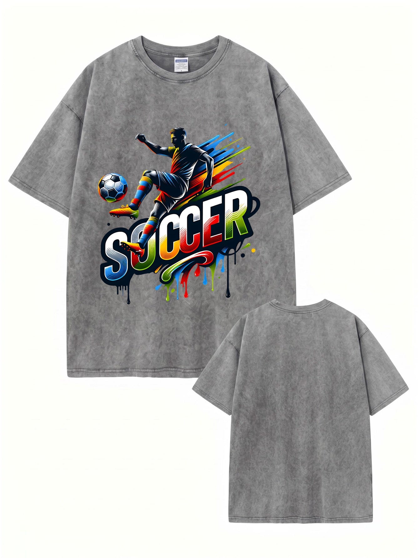 Vintage Washed Soccer Graphic T-Shirt | Heavyweight 300gsm Cotton Streetwear