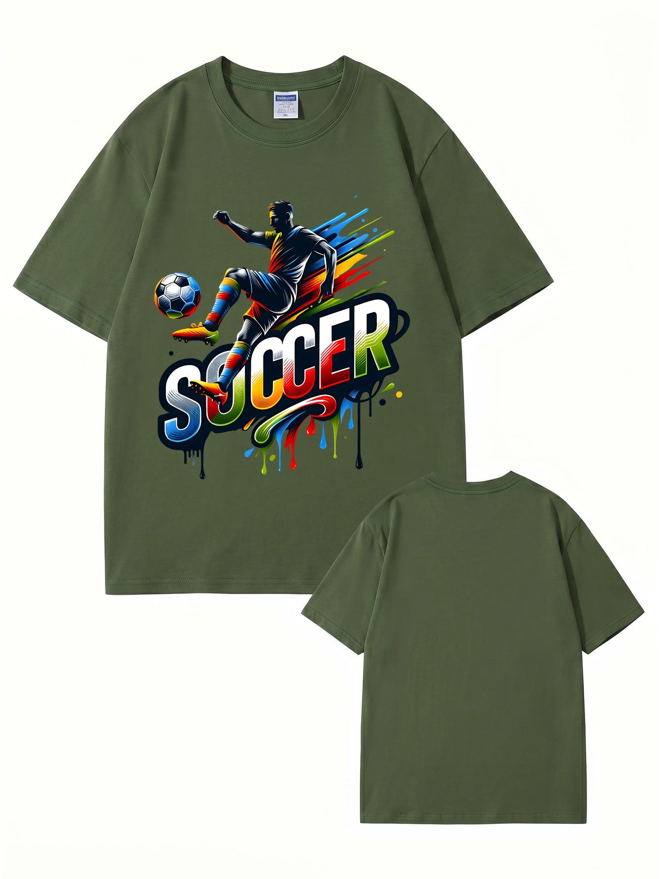 Colorful Soccer Player Graphic Print T-Shirt - 22 Colors, 8 Sizes