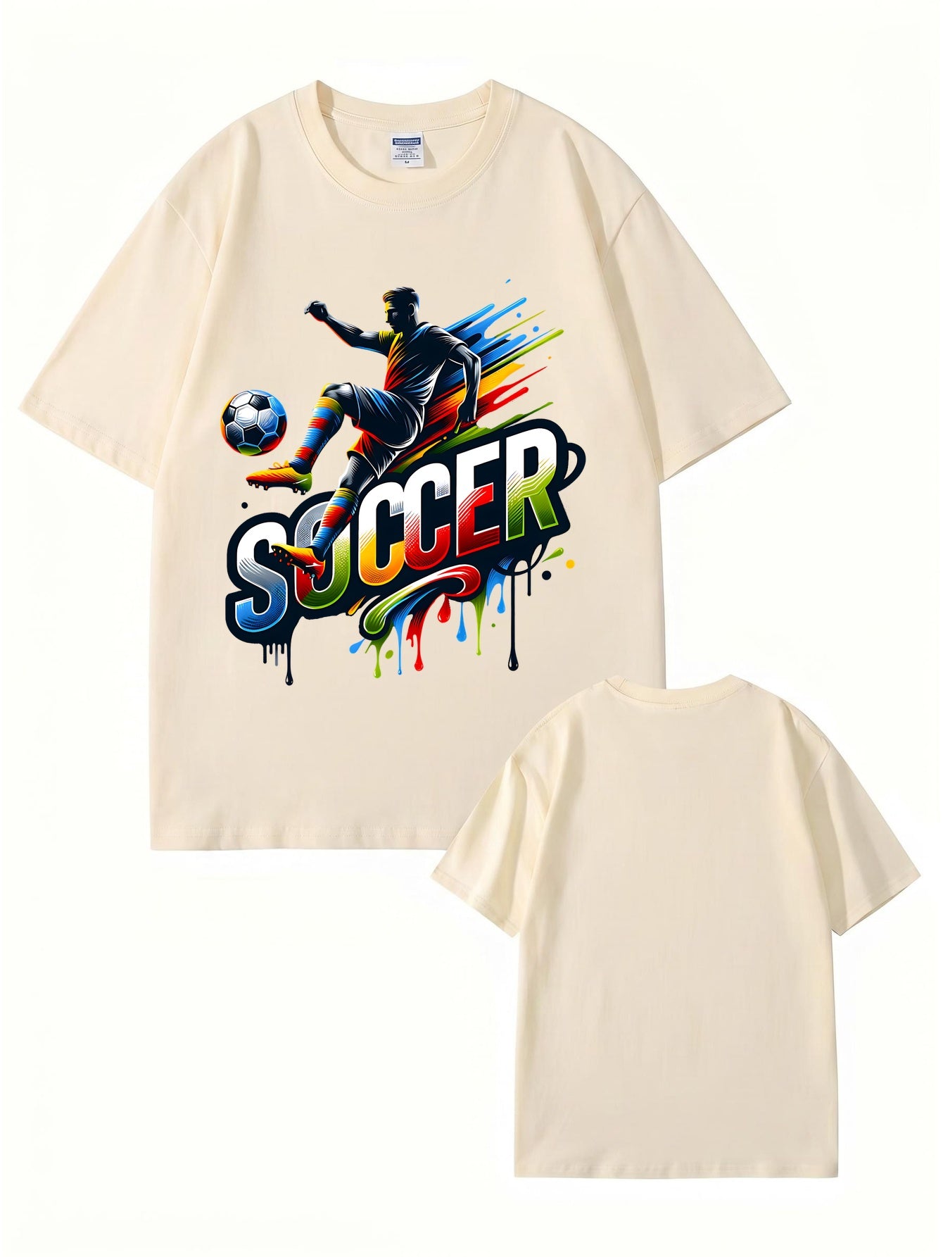 Colorful Soccer Player Graphic Print T-Shirt - 22 Colors, 8 Sizes