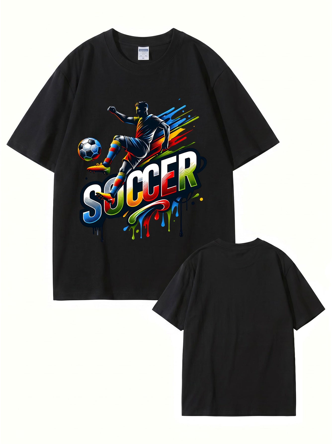 Colorful Soccer Player Graphic Print T-Shirt - 22 Colors, 8 Sizes