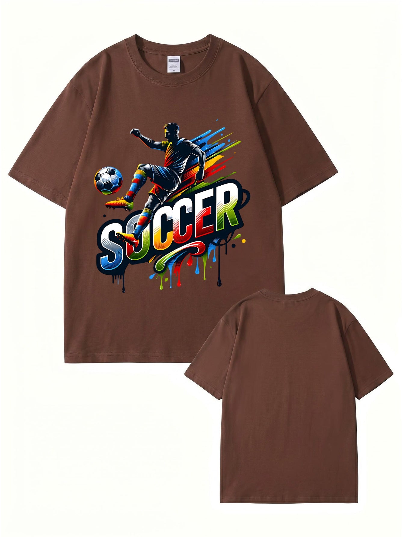 Colorful Soccer Player Graphic Print T-Shirt - 22 Colors, 8 Sizes