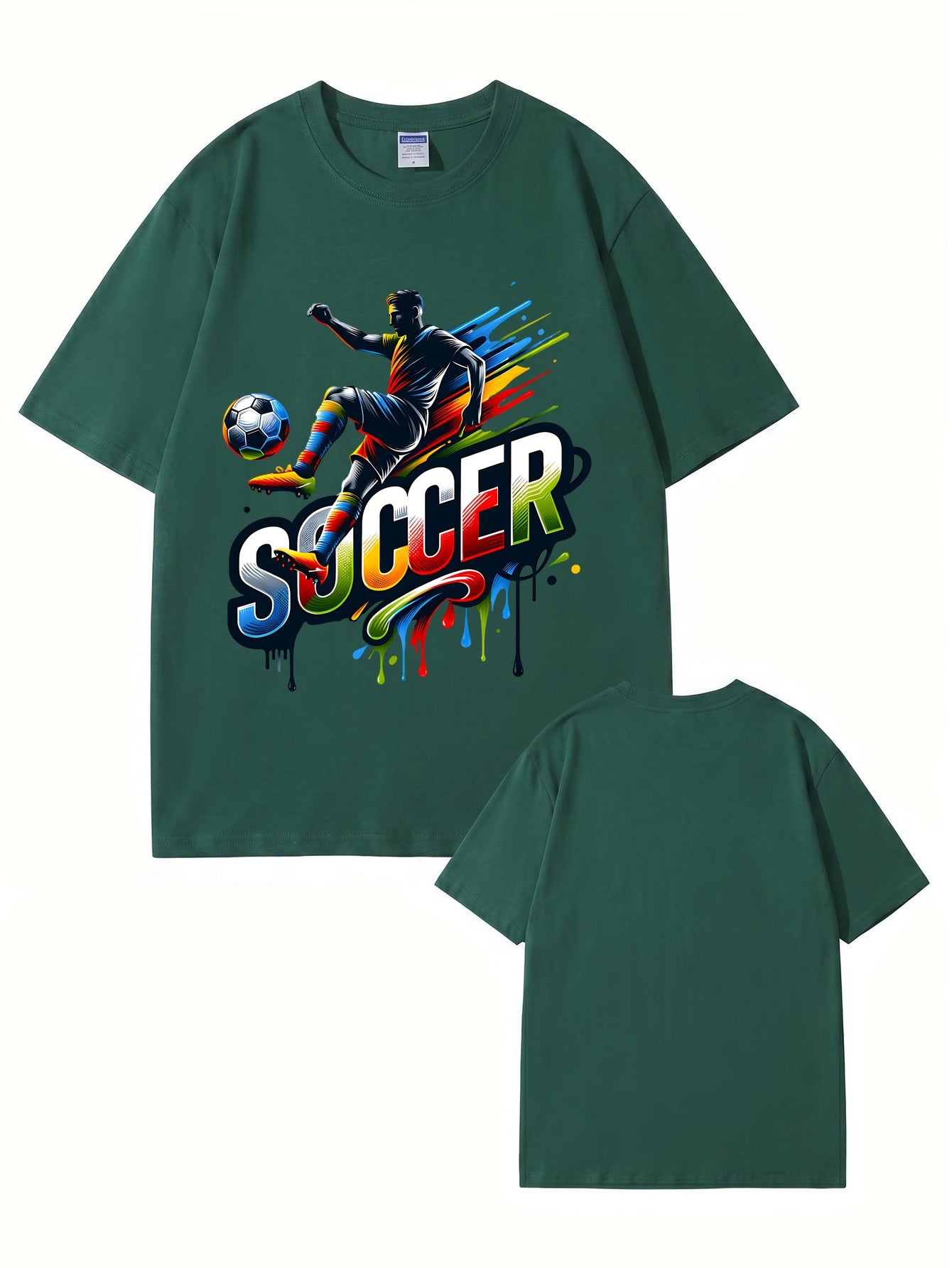 Colorful Soccer Player Graphic Print T-Shirt - 22 Colors, 8 Sizes