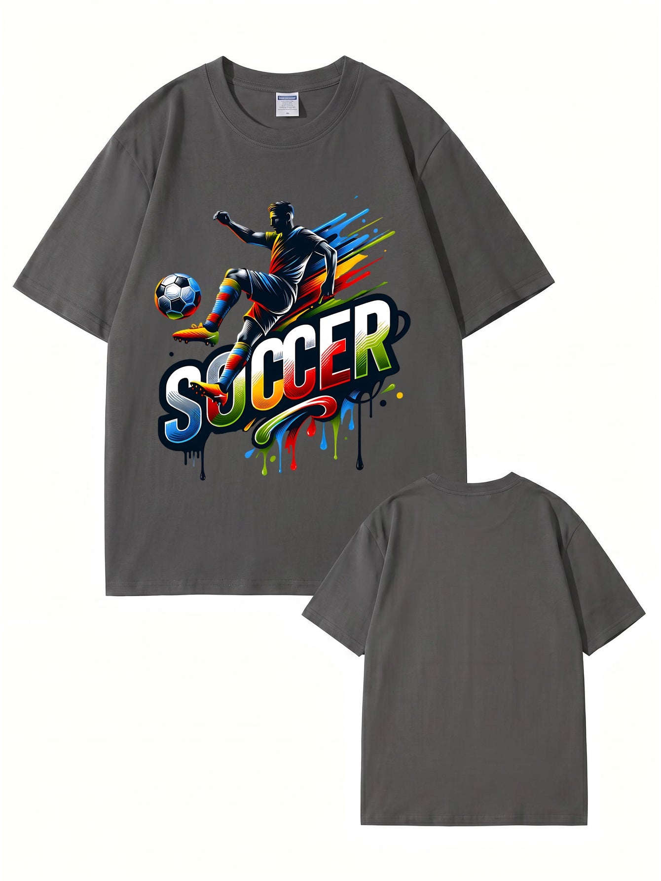 Colorful Soccer Player Graphic Print T-Shirt - 22 Colors, 8 Sizes