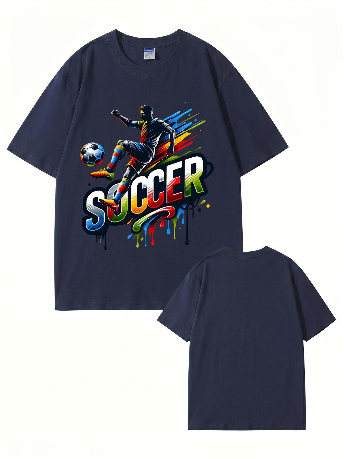 Colorful Soccer Player Graphic Print T-Shirt - 22 Colors, 8 Sizes