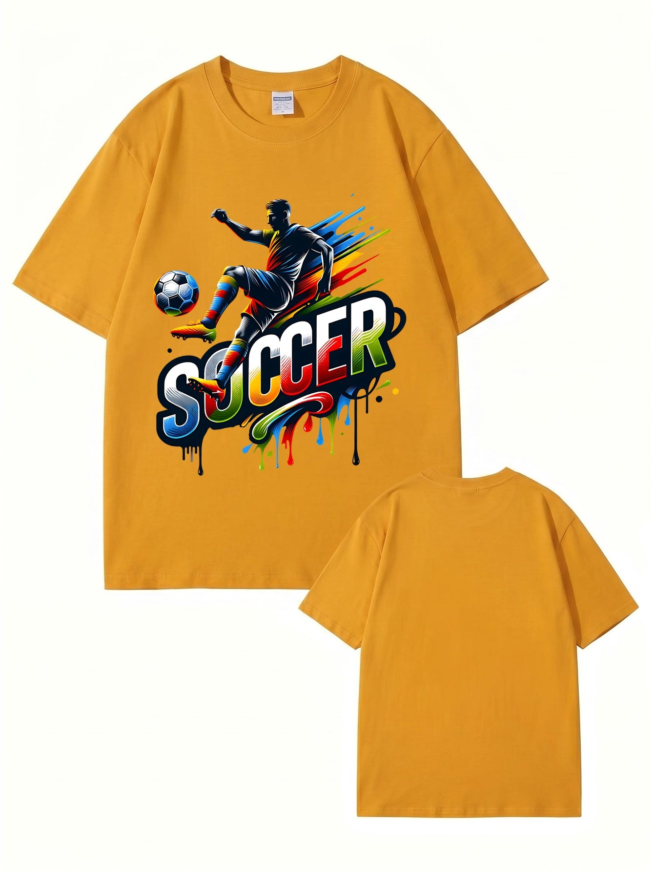 Colorful Soccer Player Graphic Print T-Shirt - 22 Colors, 8 Sizes