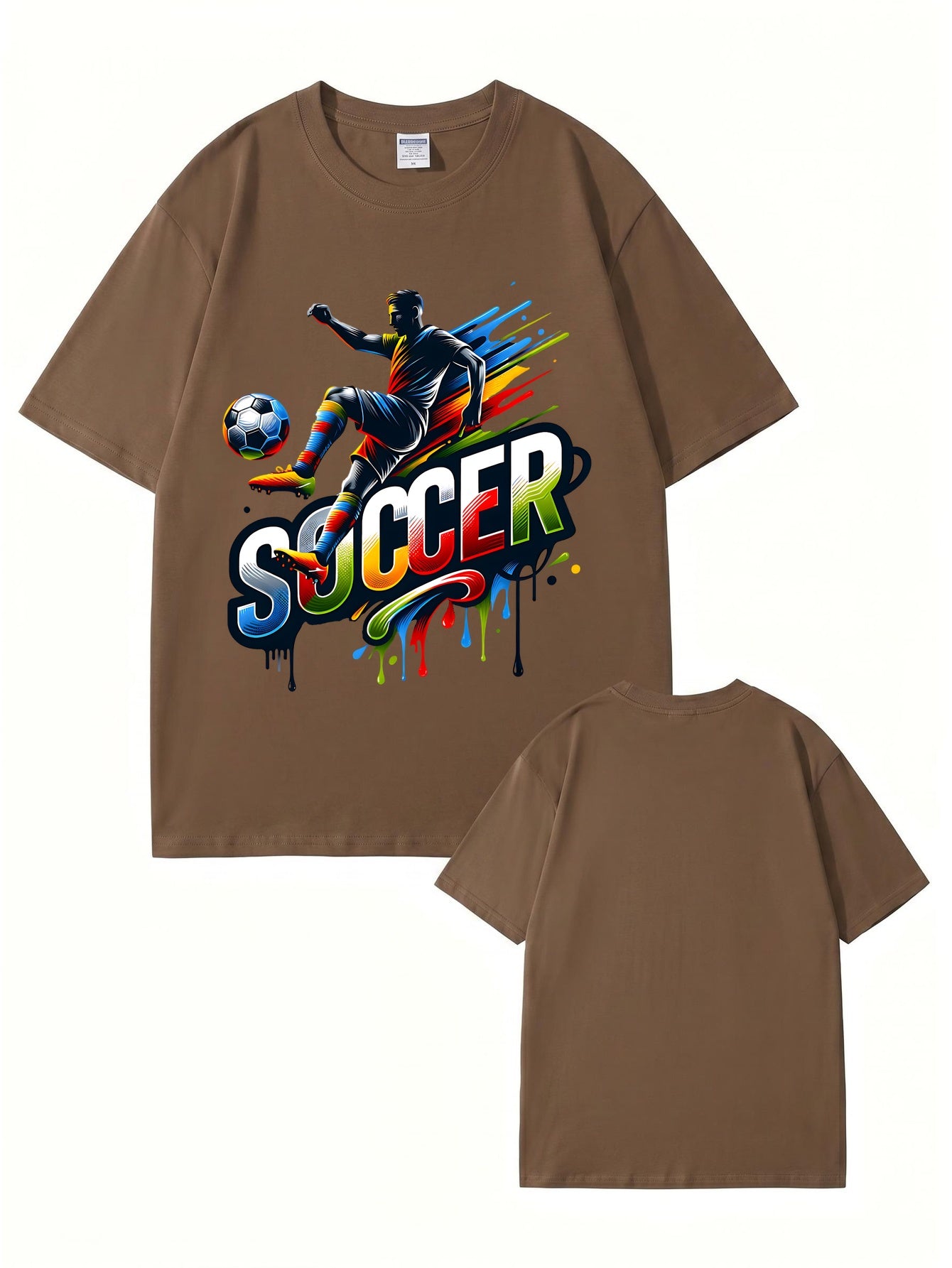 Colorful Soccer Player Graphic Print T-Shirt - 22 Colors, 8 Sizes