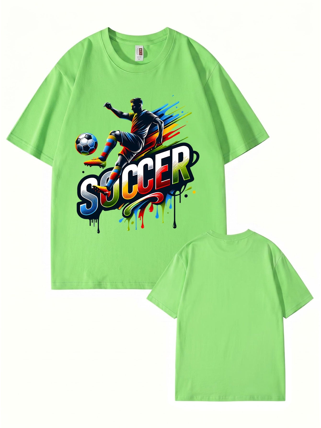 Colorful Soccer Player Graphic Print T-Shirt - 22 Colors, 8 Sizes
