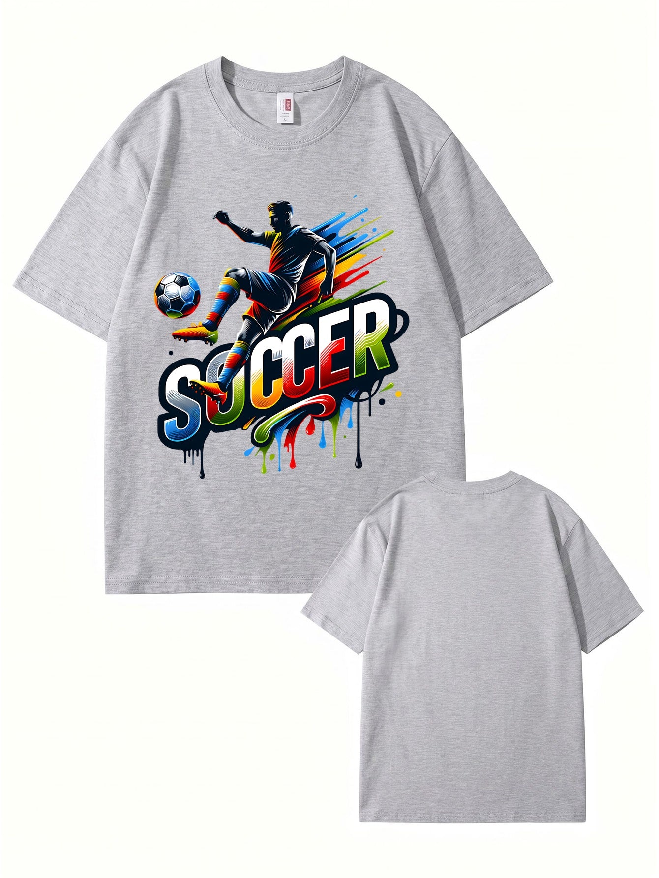 Colorful Soccer Player Graphic Print T-Shirt - 22 Colors, 8 Sizes
