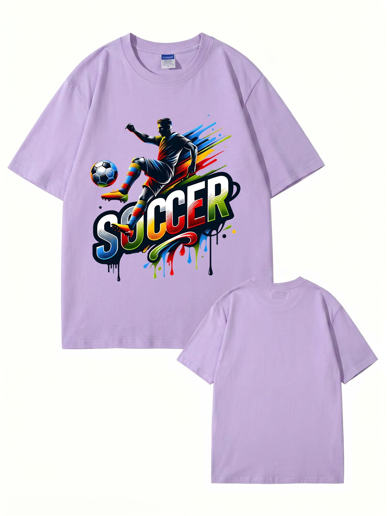 Colorful Soccer Player Graphic Print T-Shirt - 22 Colors, 8 Sizes