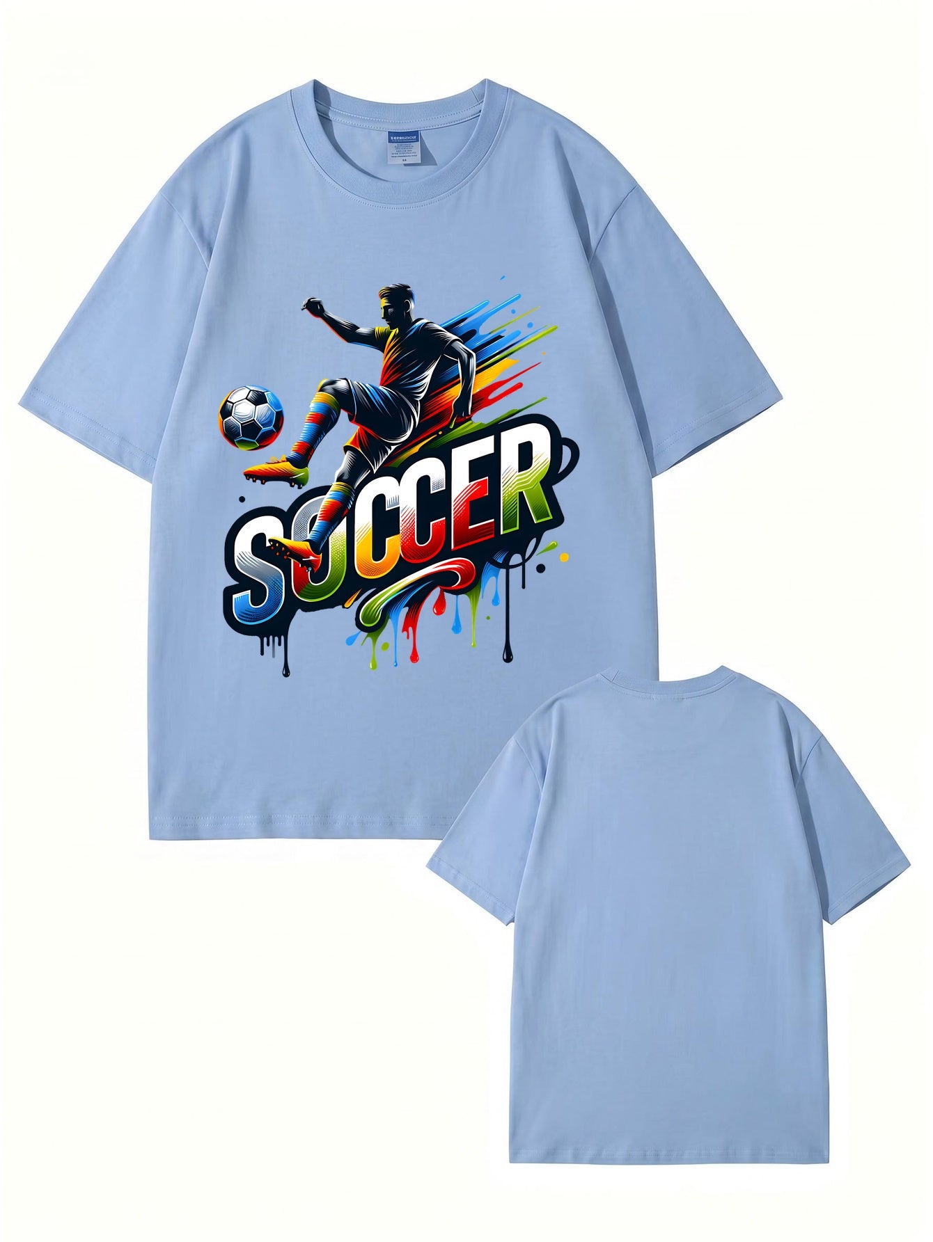Colorful Soccer Player Graphic Print T-Shirt - 22 Colors, 8 Sizes
