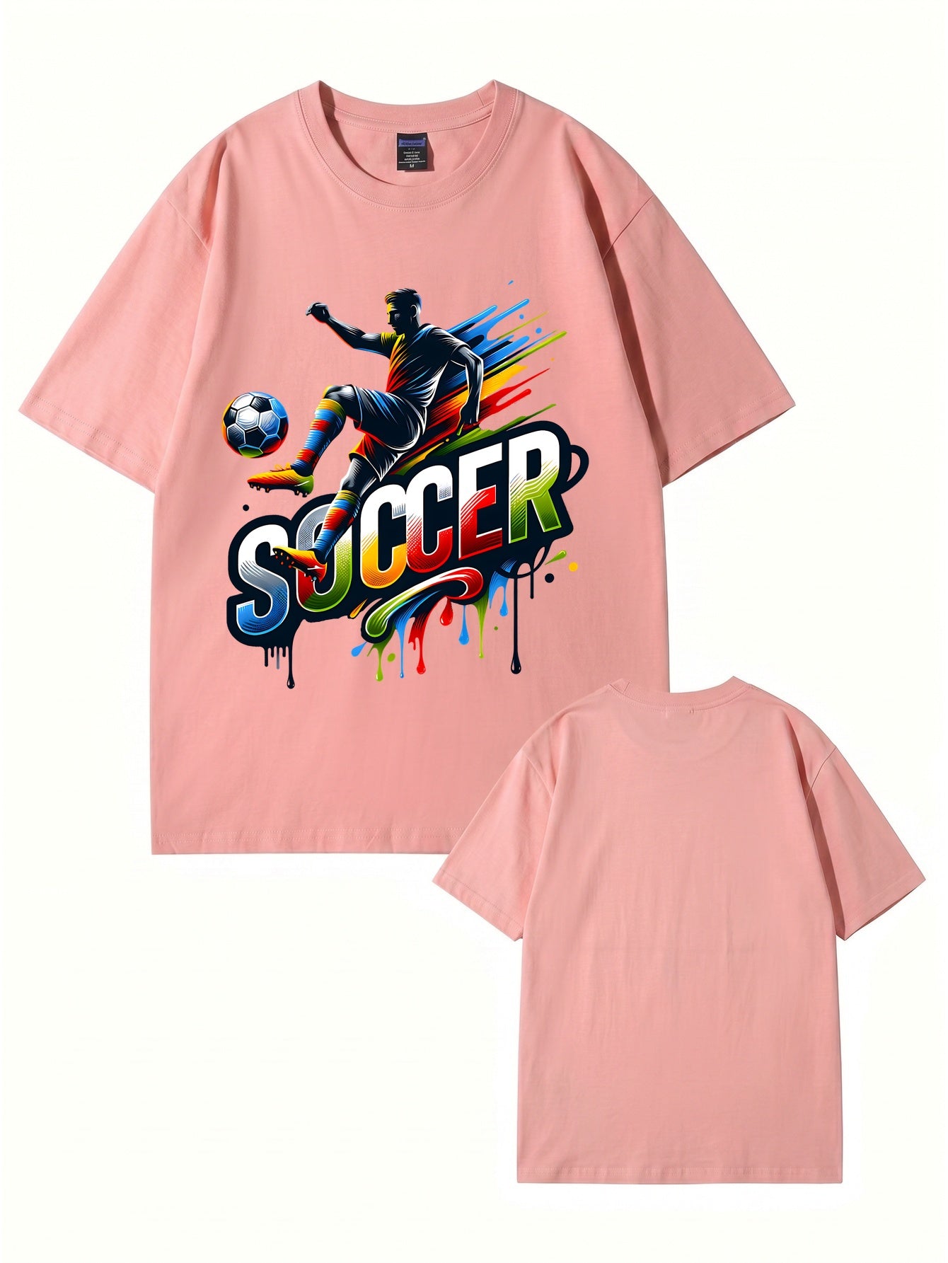 Colorful Soccer Player Graphic Print T-Shirt - 22 Colors, 8 Sizes