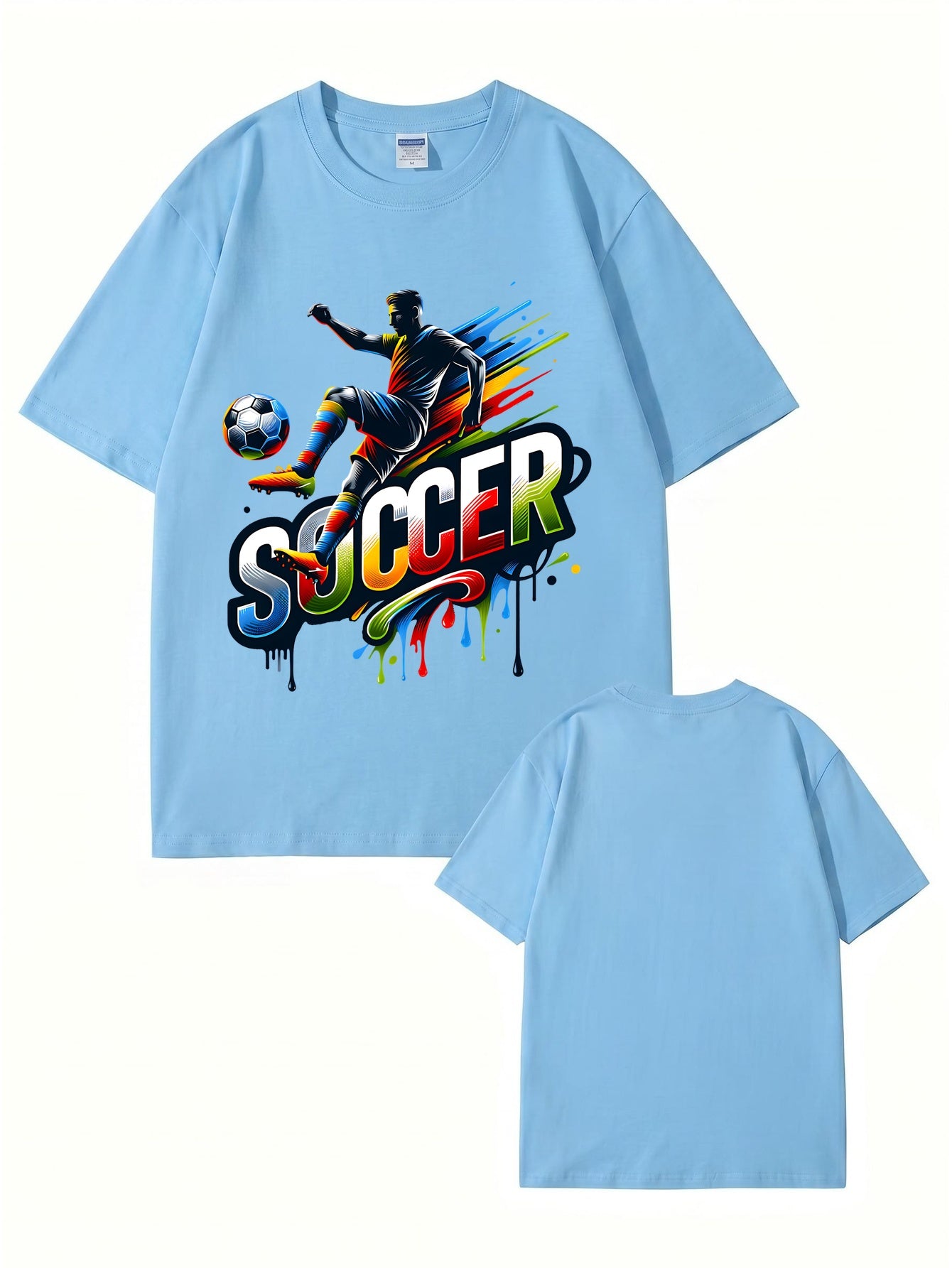 Colorful Soccer Player Graphic Print T-Shirt - 22 Colors, 8 Sizes
