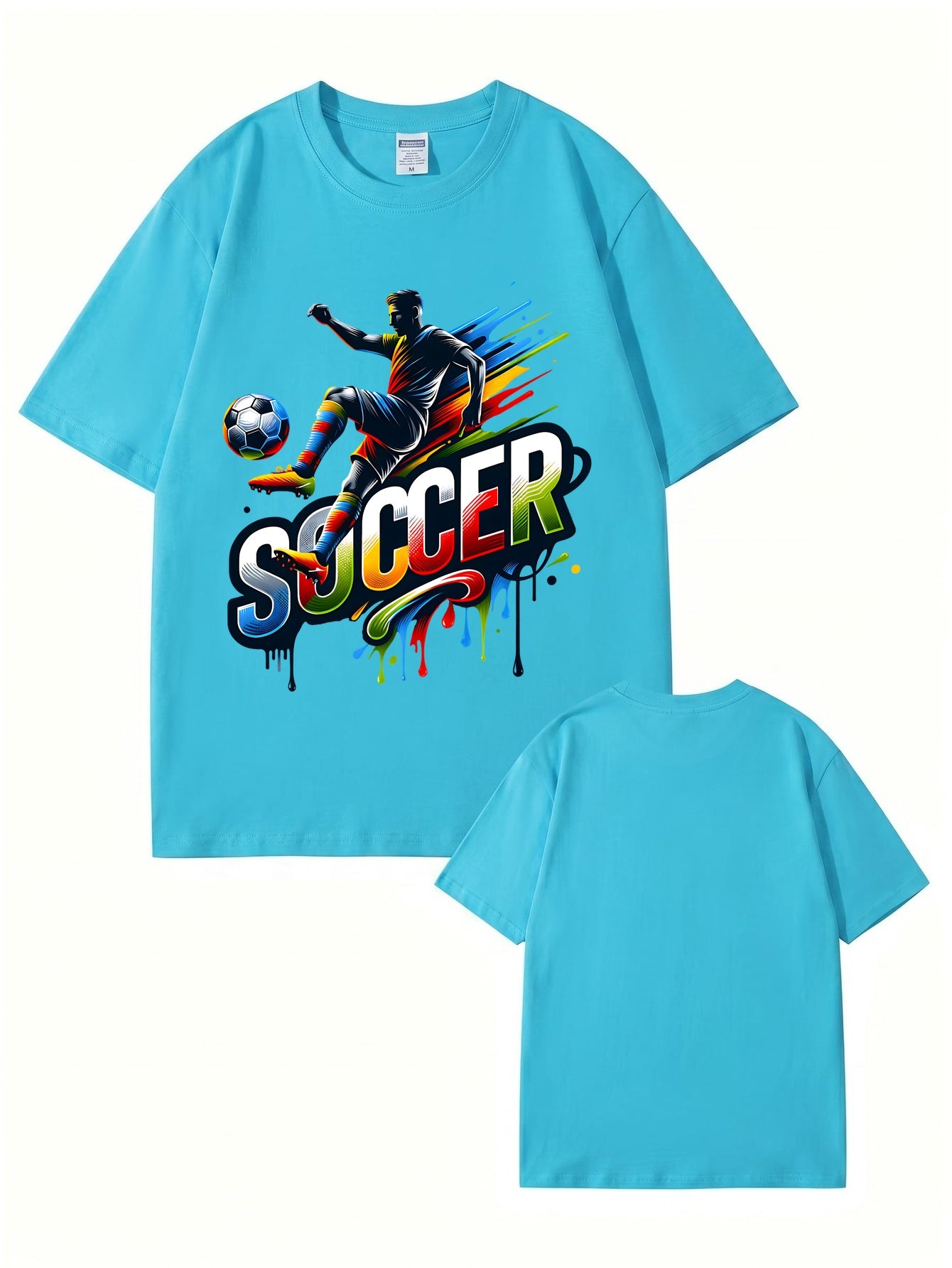 Colorful Soccer Player Graphic Print T-Shirt - 22 Colors, 8 Sizes