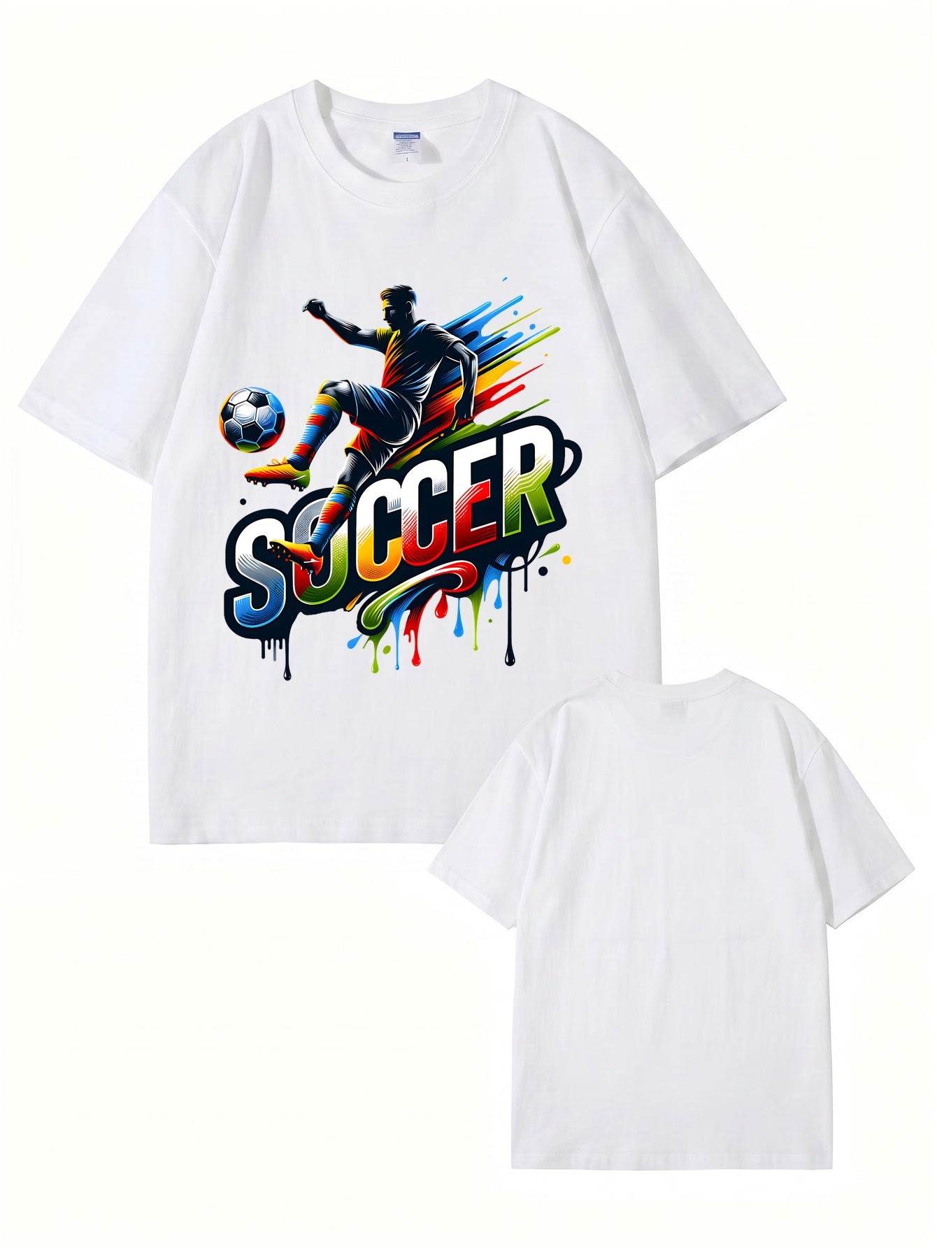 Colorful Soccer Player Graphic Print T-Shirt - 22 Colors, 8 Sizes