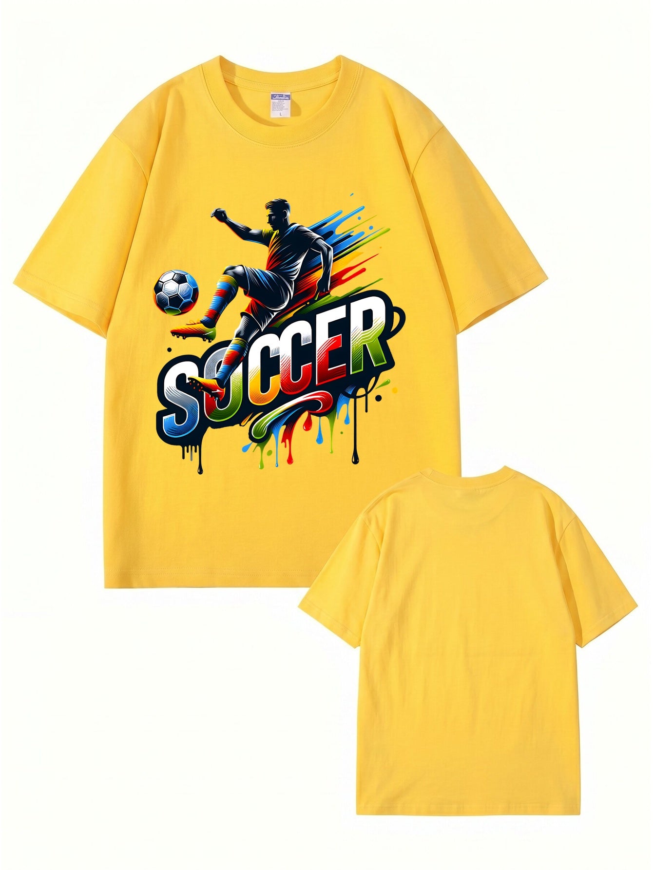 Colorful Soccer Player Graphic Print T-Shirt - 22 Colors, 8 Sizes