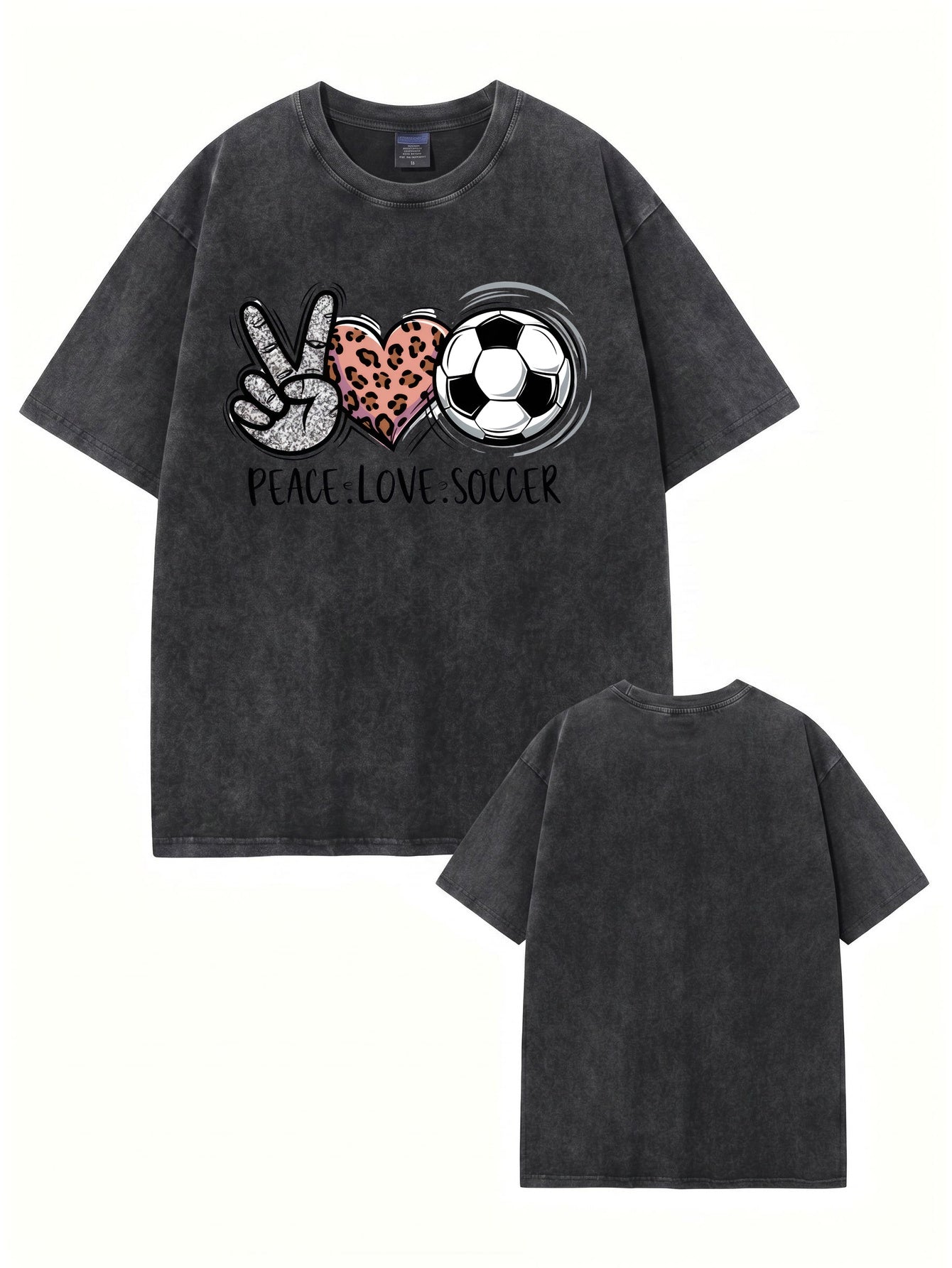 Peace Love Soccer Graphic Tee Vintage Washed Heavyweight Cotton T-Shirt