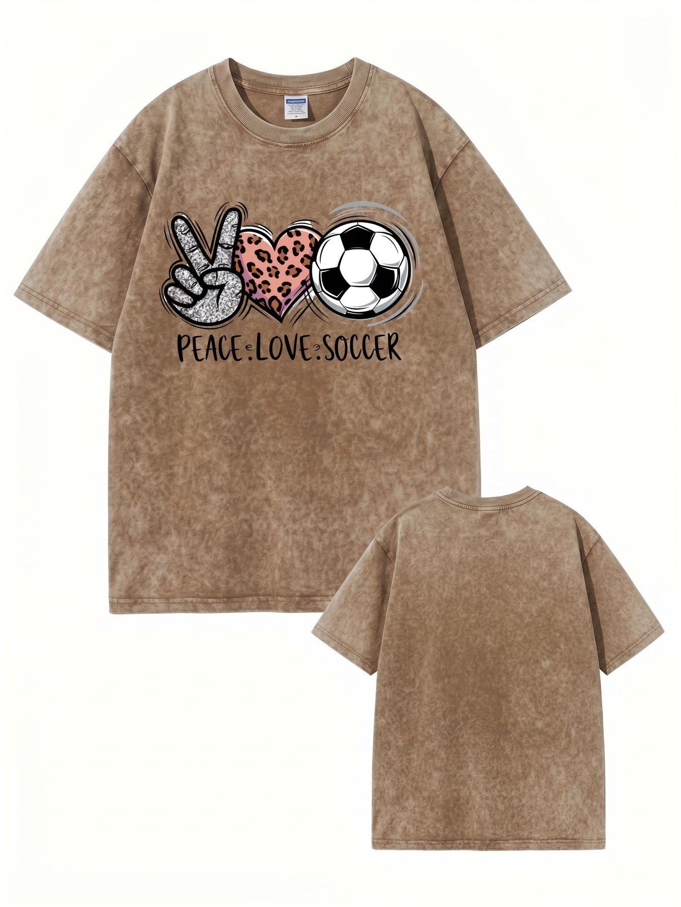 Peace Love Soccer Graphic Tee Vintage Washed Heavyweight Cotton T-Shirt