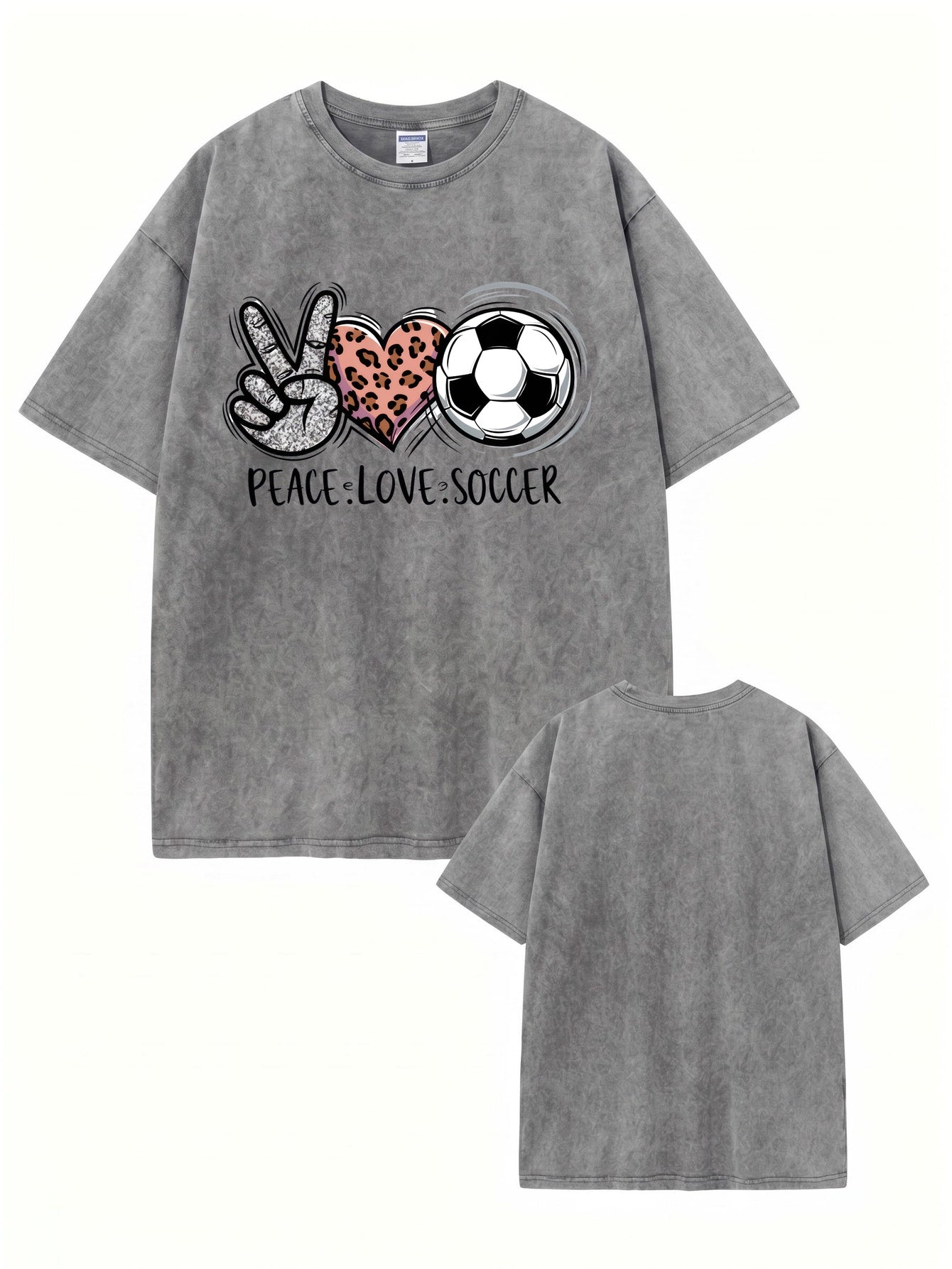 Peace Love Soccer Graphic Tee Vintage Washed Heavyweight Cotton T-Shirt