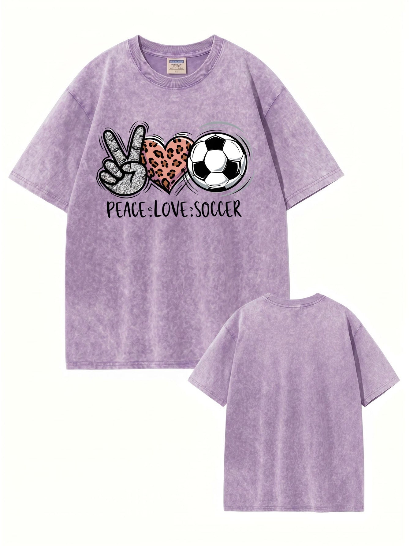 Peace Love Soccer Graphic Tee Vintage Washed Heavyweight Cotton T-Shirt