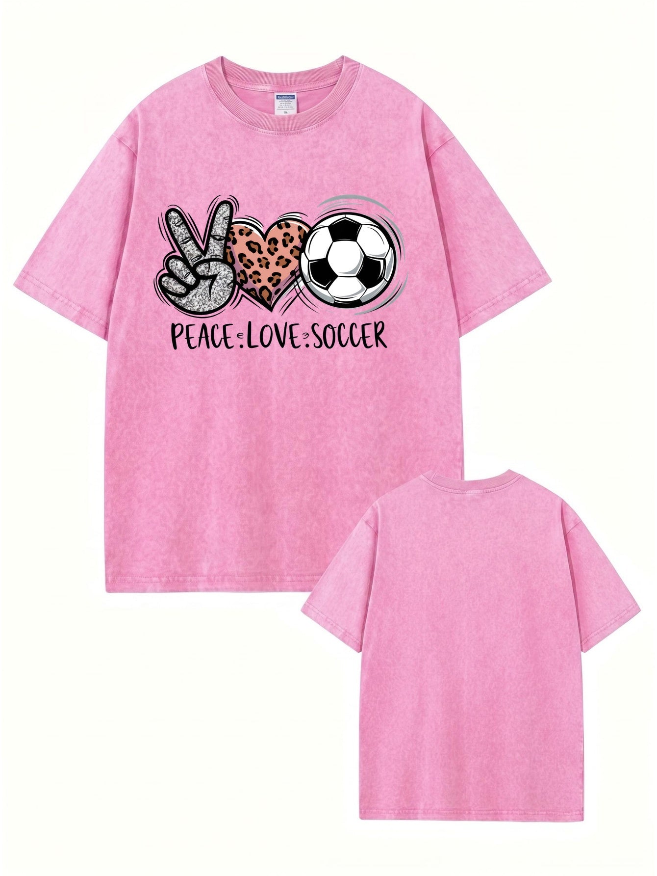 Peace Love Soccer Graphic Tee Vintage Washed Heavyweight Cotton T-Shirt