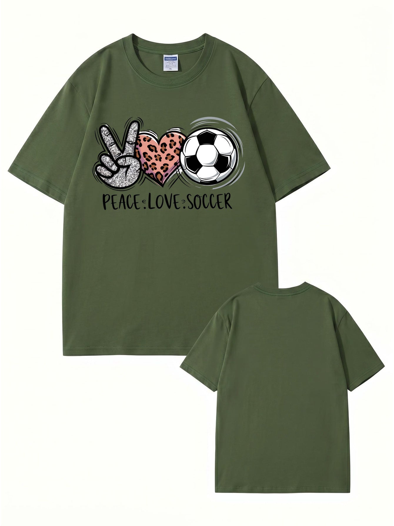 Peace Love Soccer Graphic Tee - Trendy Leopard Heart Sports Shirt