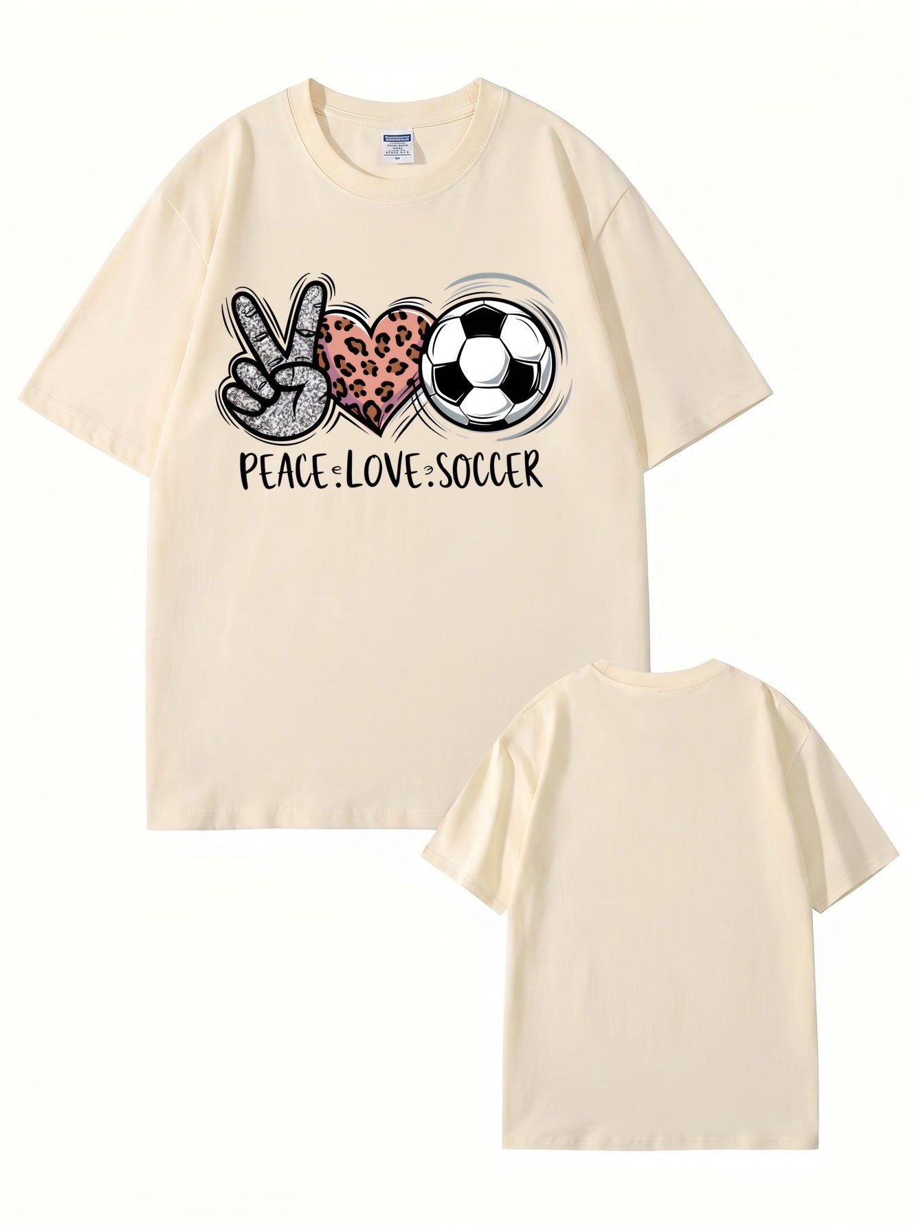 Peace Love Soccer Graphic Tee - Trendy Leopard Heart Sports Shirt