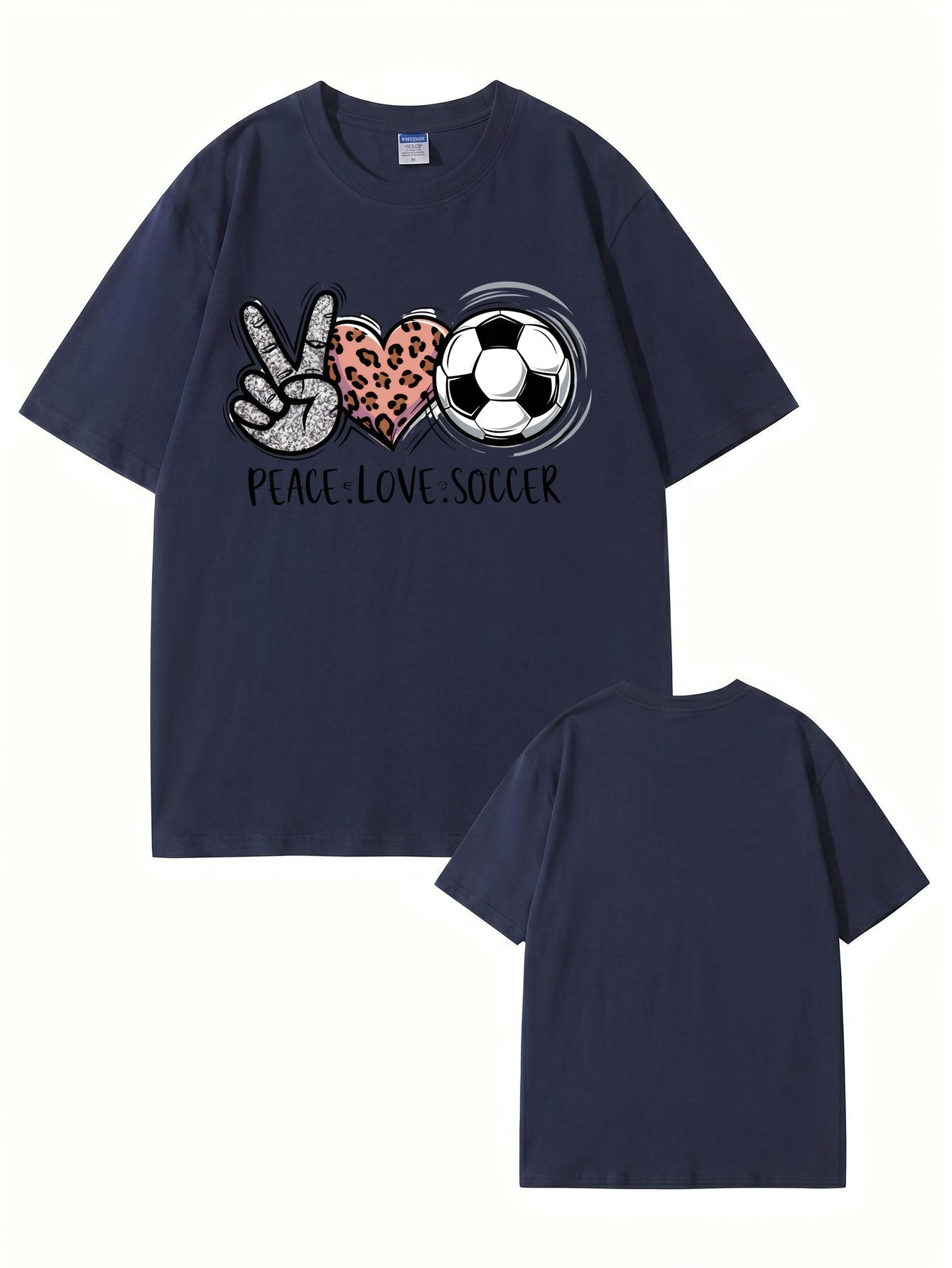 Peace Love Soccer Graphic Tee - Trendy Leopard Heart Sports Shirt