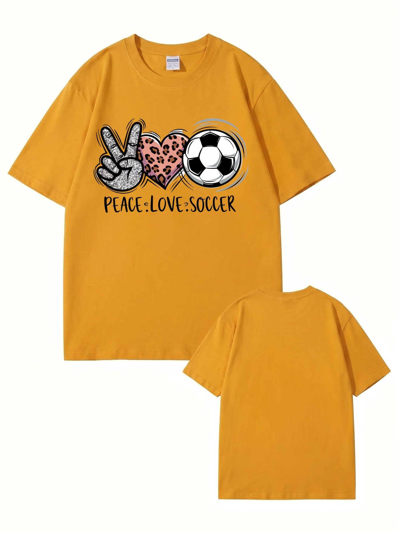 Peace Love Soccer Graphic Tee - Trendy Leopard Heart Sports Shirt