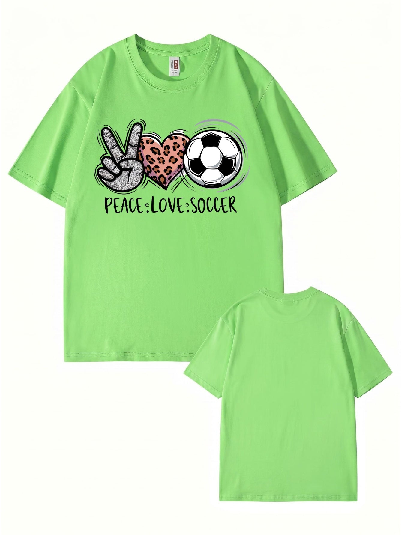 Peace Love Soccer Graphic Tee - Trendy Leopard Heart Sports Shirt