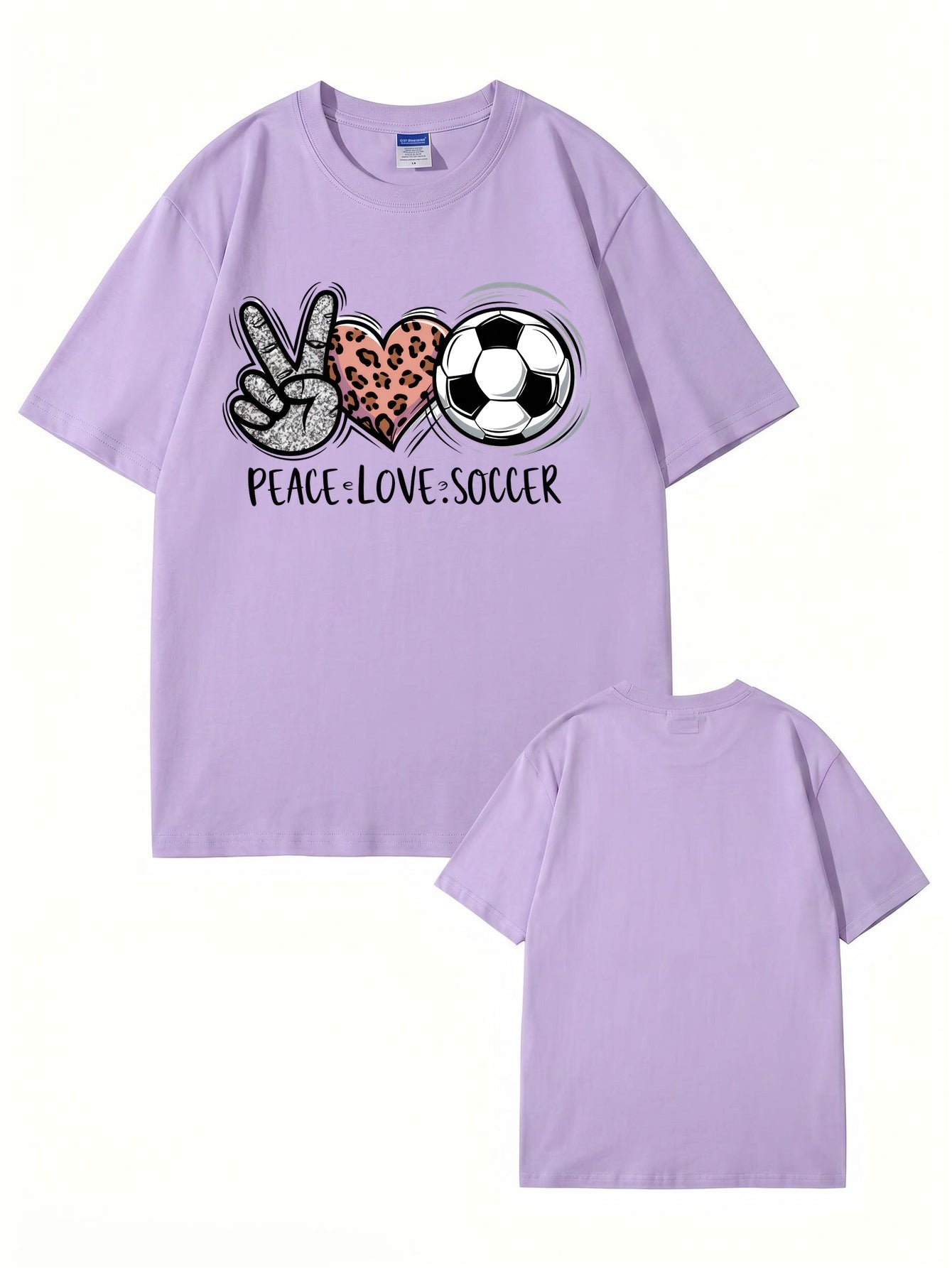 Peace Love Soccer Graphic Tee - Trendy Leopard Heart Sports Shirt