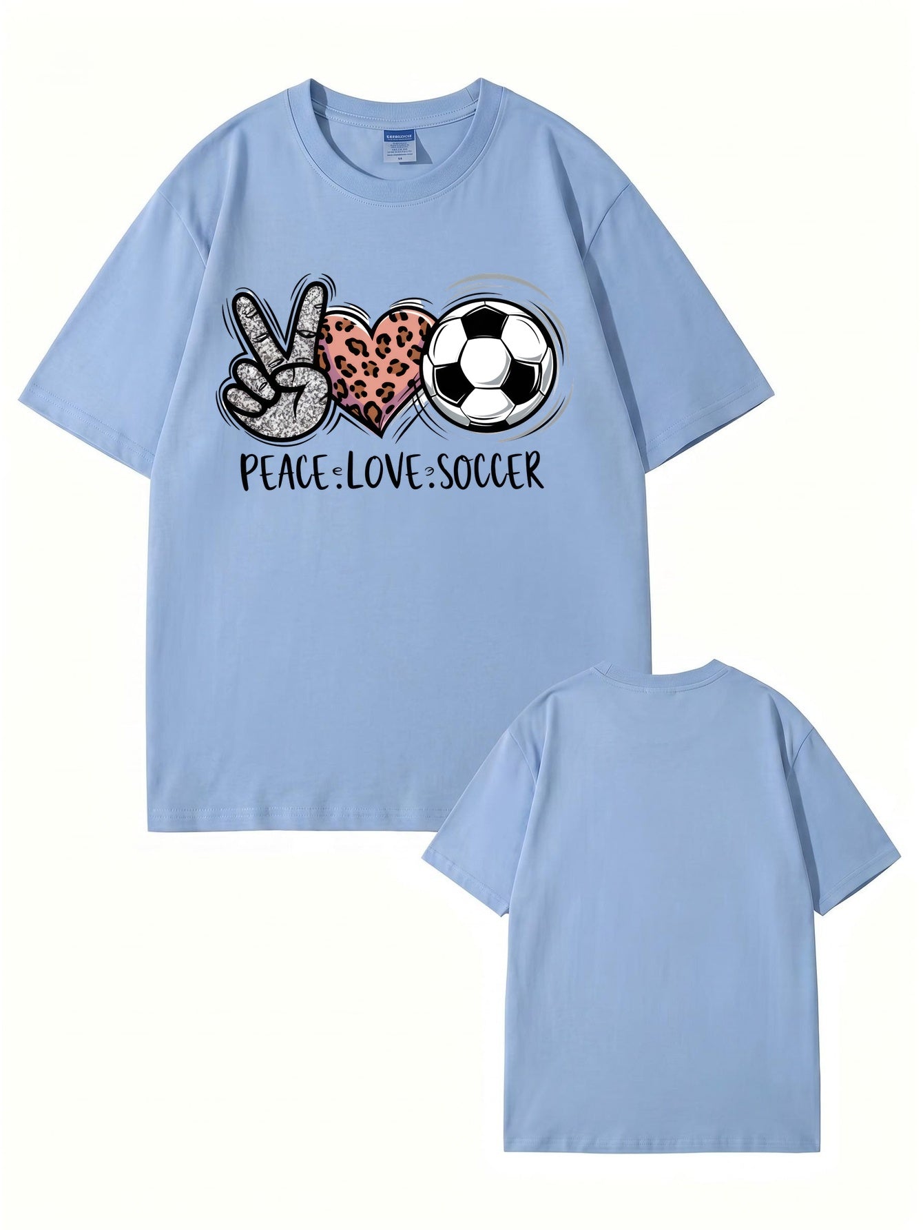 Peace Love Soccer Graphic Tee - Trendy Leopard Heart Sports Shirt