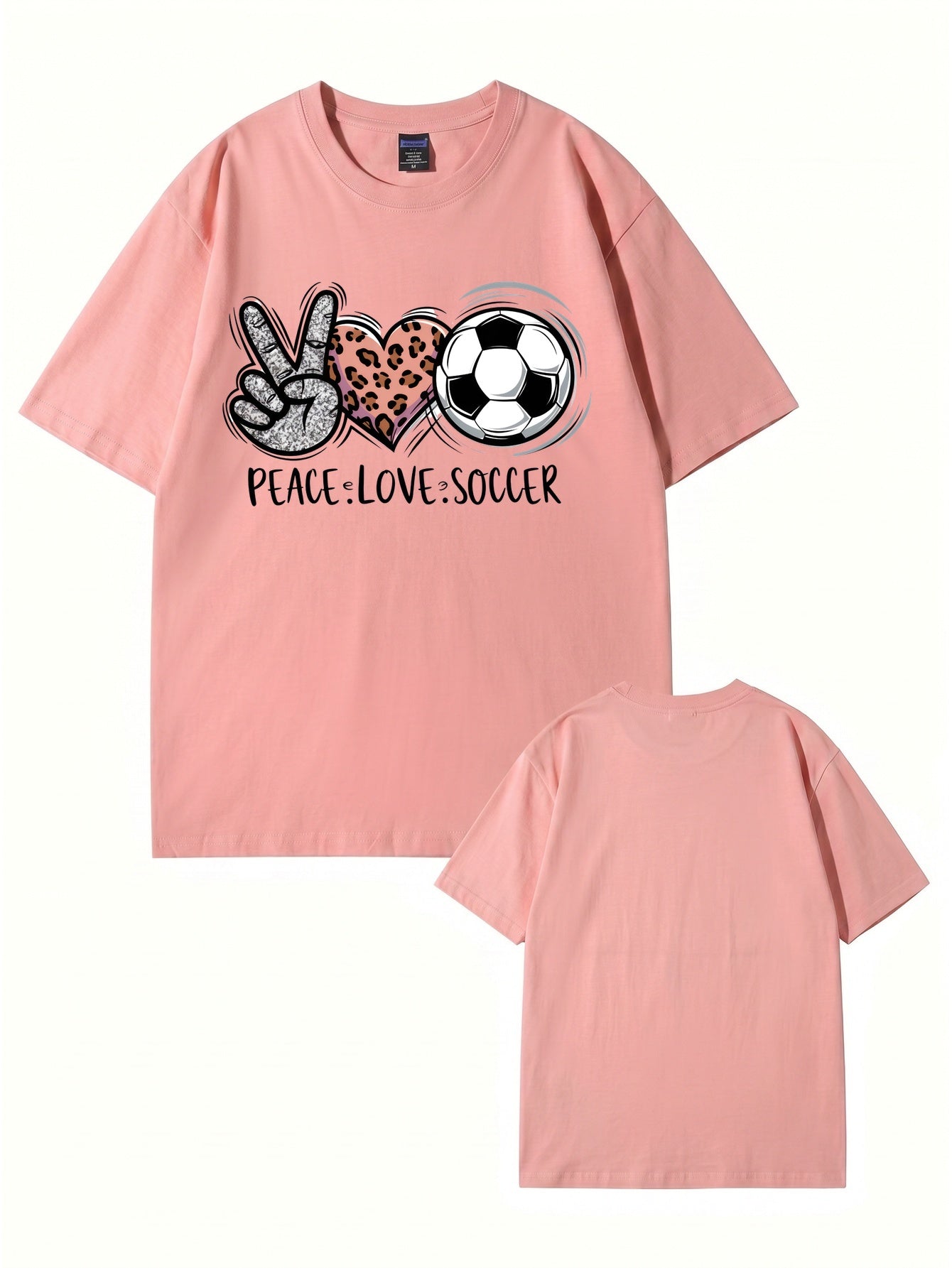 Peace Love Soccer Graphic Tee - Trendy Leopard Heart Sports Shirt